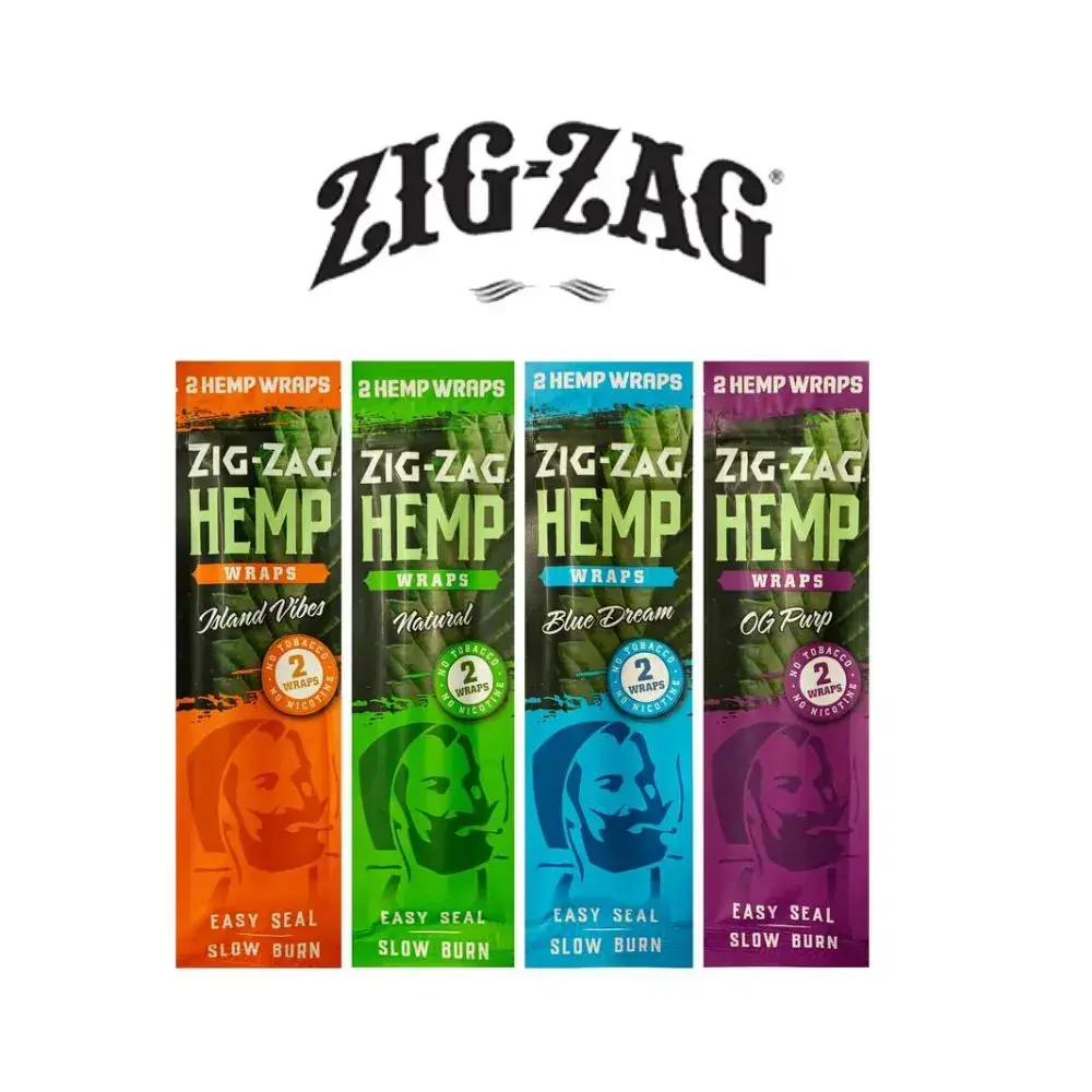 [T-1567-02] Zig-Zag HEMP Wraps 2pk Display of 25 (ISLAND VIBES)