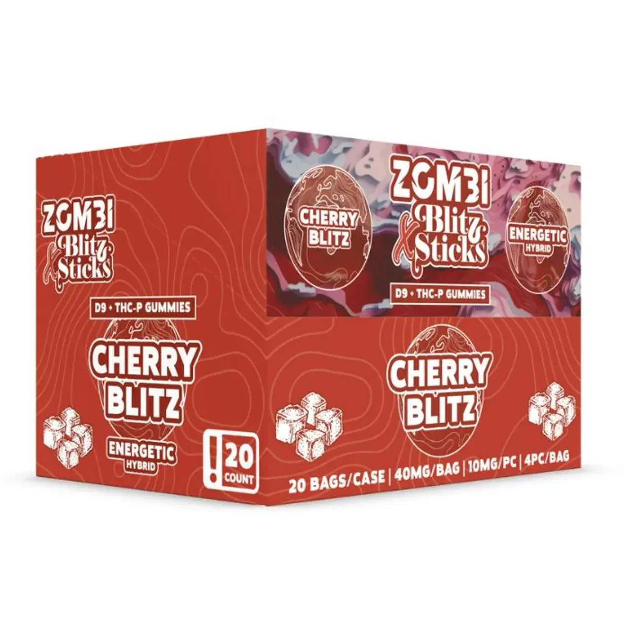 [Q-4780-02] ZOMBI BLITZ STICKS D9+THC-P GUMMIES 4PC BAG 20PK DISPLAY (CHERRY BLITZ)