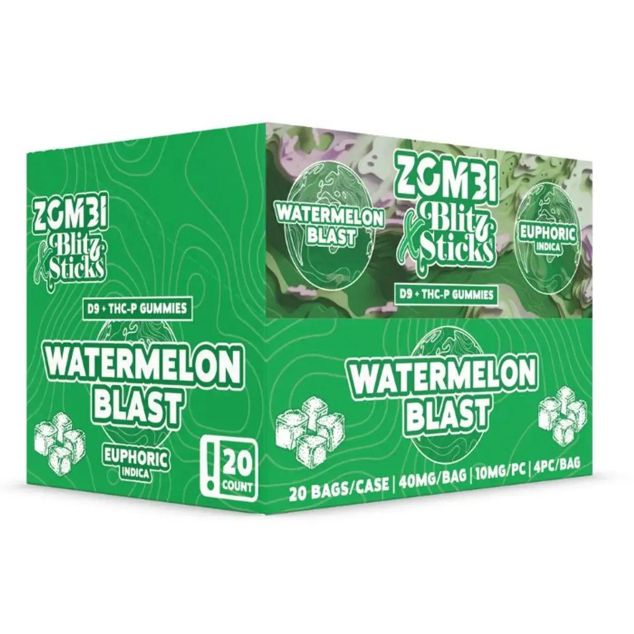 [Q-4780-03] ZOMBI BLITZ STICKS D9+THC-P GUMMIES 4PC BAG 20PK DISPLAY (WATERMELON BLAST)