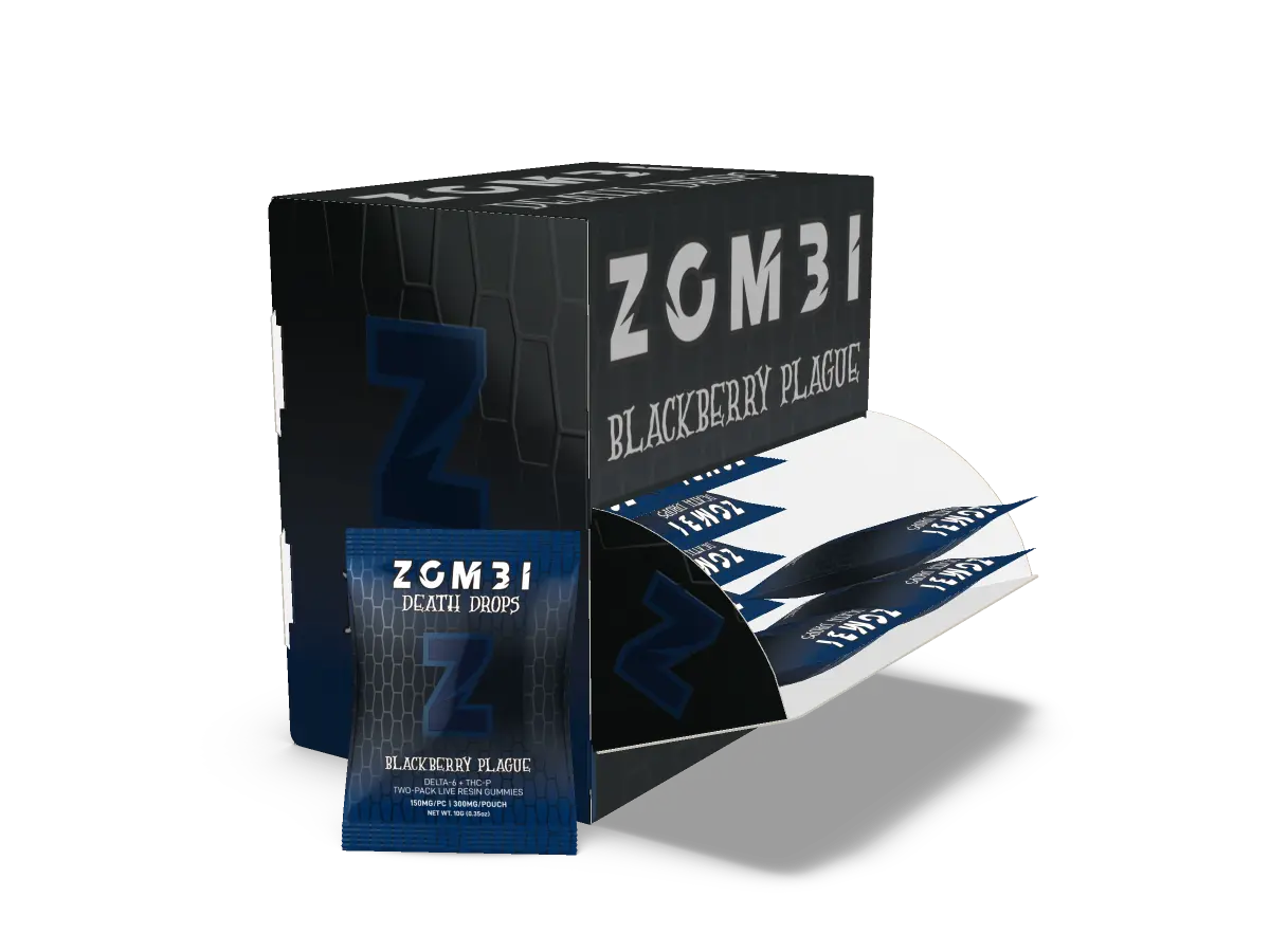 ZOMBI Death Drop Gummies 9000mg 30pk display THC-P