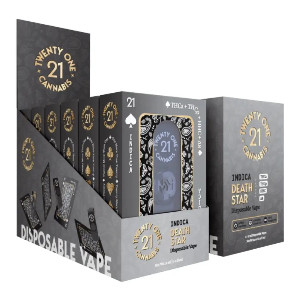 [T-1002-02] 21 DISPOSABLE 2ML THC-A THC-P 6pk Box (Death Star (Indica) - POP)