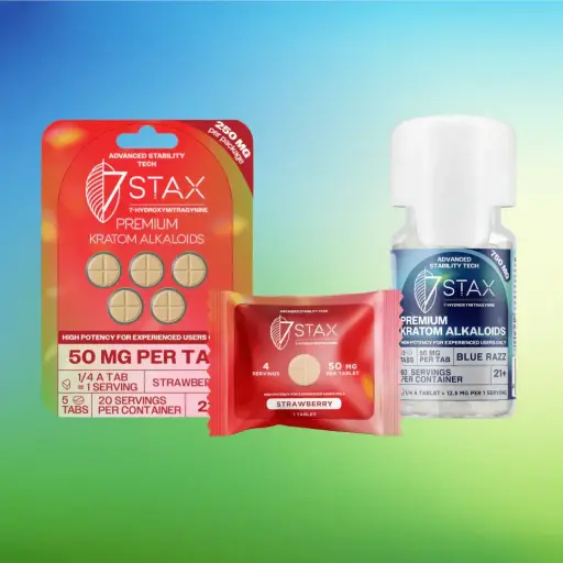 [10147-04] 7Stax Premium 7-OH Kratom Alkaloid Tablets (750mg – 15 Count) (Strawberry)