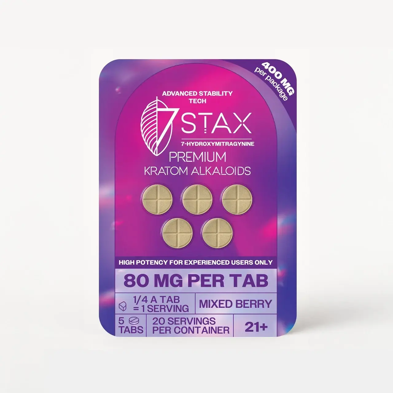[T-1323-03] 7Stax Premium 7-OH Kratom Alkaloid Tablets 80MG Per Tablet (400mg – 5 Count) (Mixed Berry)