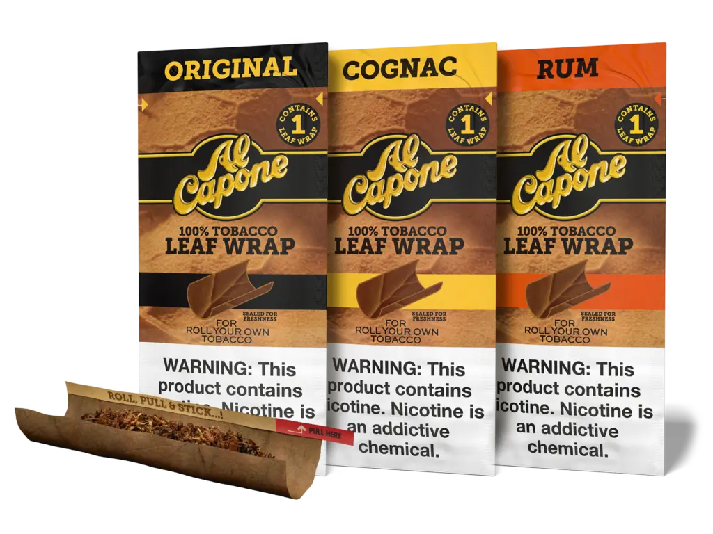[T-1528-02] Al Capone Tobacco Leaf Wraps Cognac Pack of 18 (COGNAC)