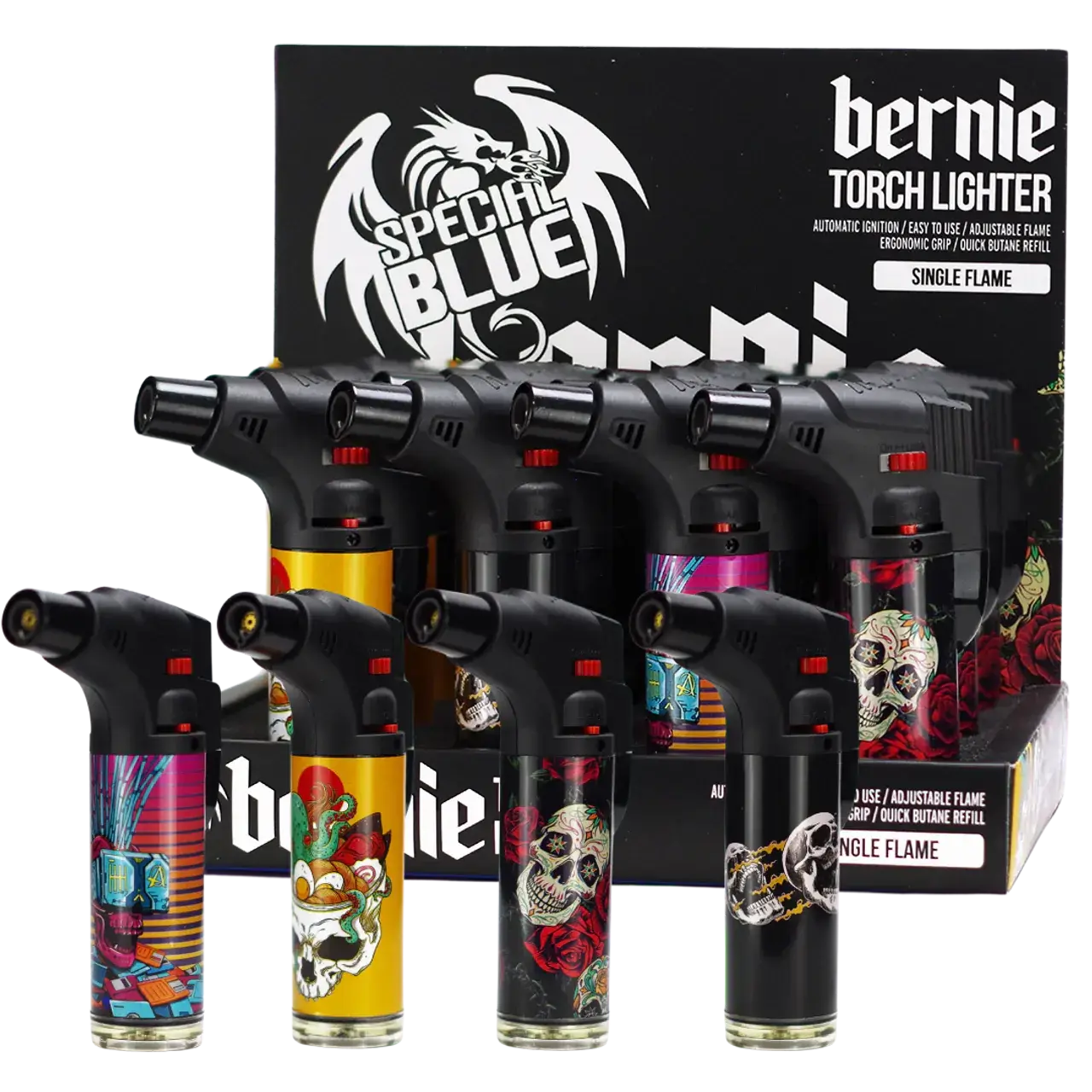 [Q-1367-03] BERNIE LIGHTER 12PK (Skull & Roses II)
