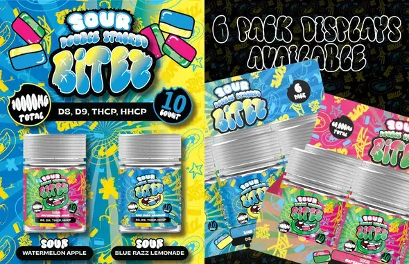 [T-1558-01] BITEZ GUMMY 10,000MG a Jar 6PK Display D8+D9+THCP (Blue Razz)