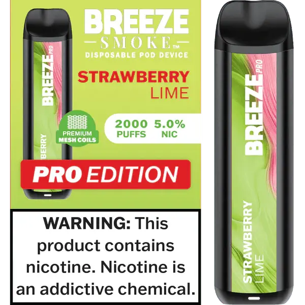 [Q-1513-34] BREEZE PRO 2000 PUFF DISPOSABLE VAPE 10ML (Strawberry Lime)