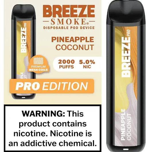 [Q-1513-10] BREEZE PRO 2000 PUFF DISPOSABLE VAPE 10ML (Pineapple Coconut)