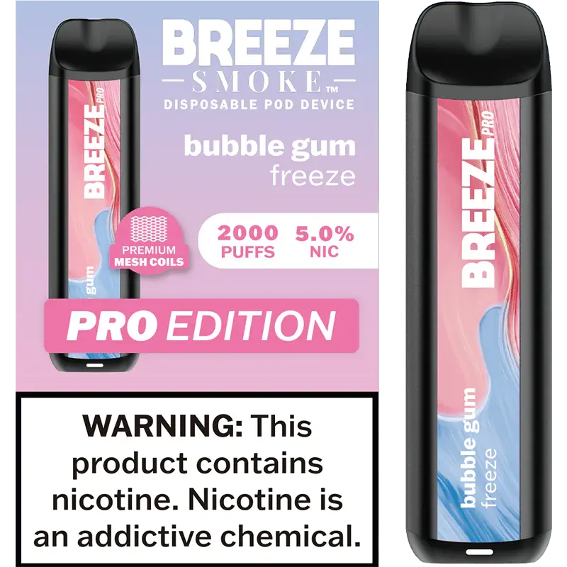 [Q-1513-03] BREEZE PRO 2000 PUFF DISPOSABLE VAPE 10ML (Bubblegum Freeze)