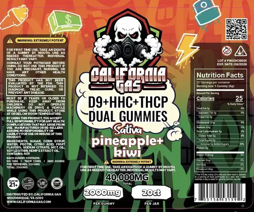 [T-1341-11] CALIFORNIA GAS DUAL GUMMIES D9+HHC+THCP 40,000MG (Fruit Punch)