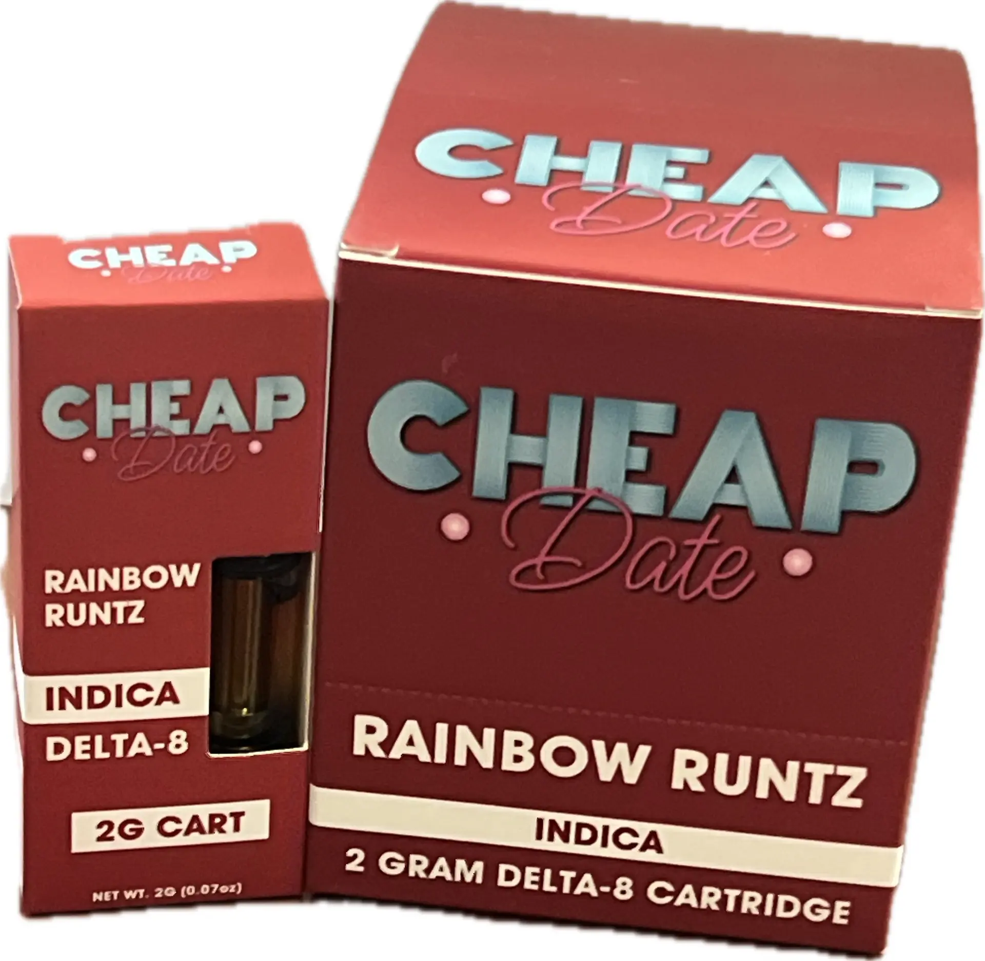 [Q-4734-02] CHEAP DATE 2G DELTA 8 CARTRIDGE 10PK DISPLAY (RAINBOW RUNTZ-INDICA)