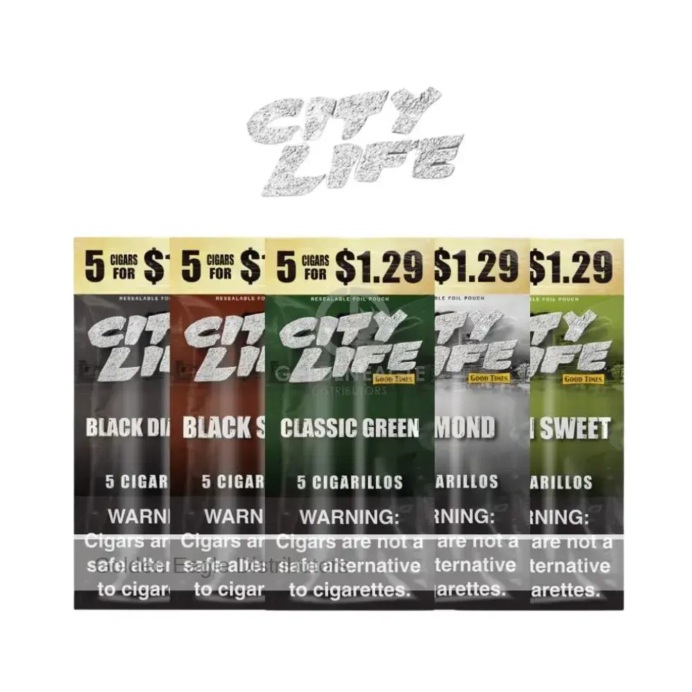 [T-1532-09] City Life Cigarillos 5 For $1.29 Display of 15 (Sour Apple)