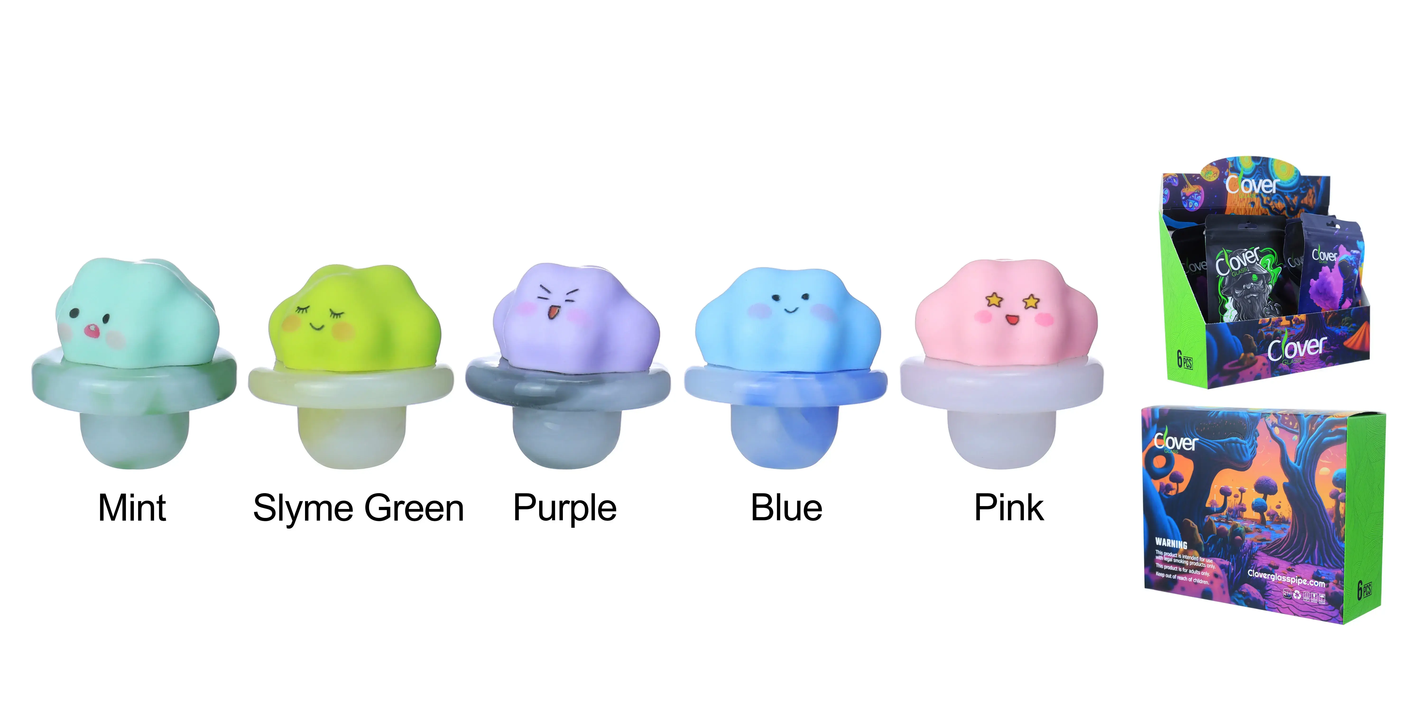 [Q-4845-07] Clover Carb Cap Glass 6PK a Display Mix Color (Squishy Face)