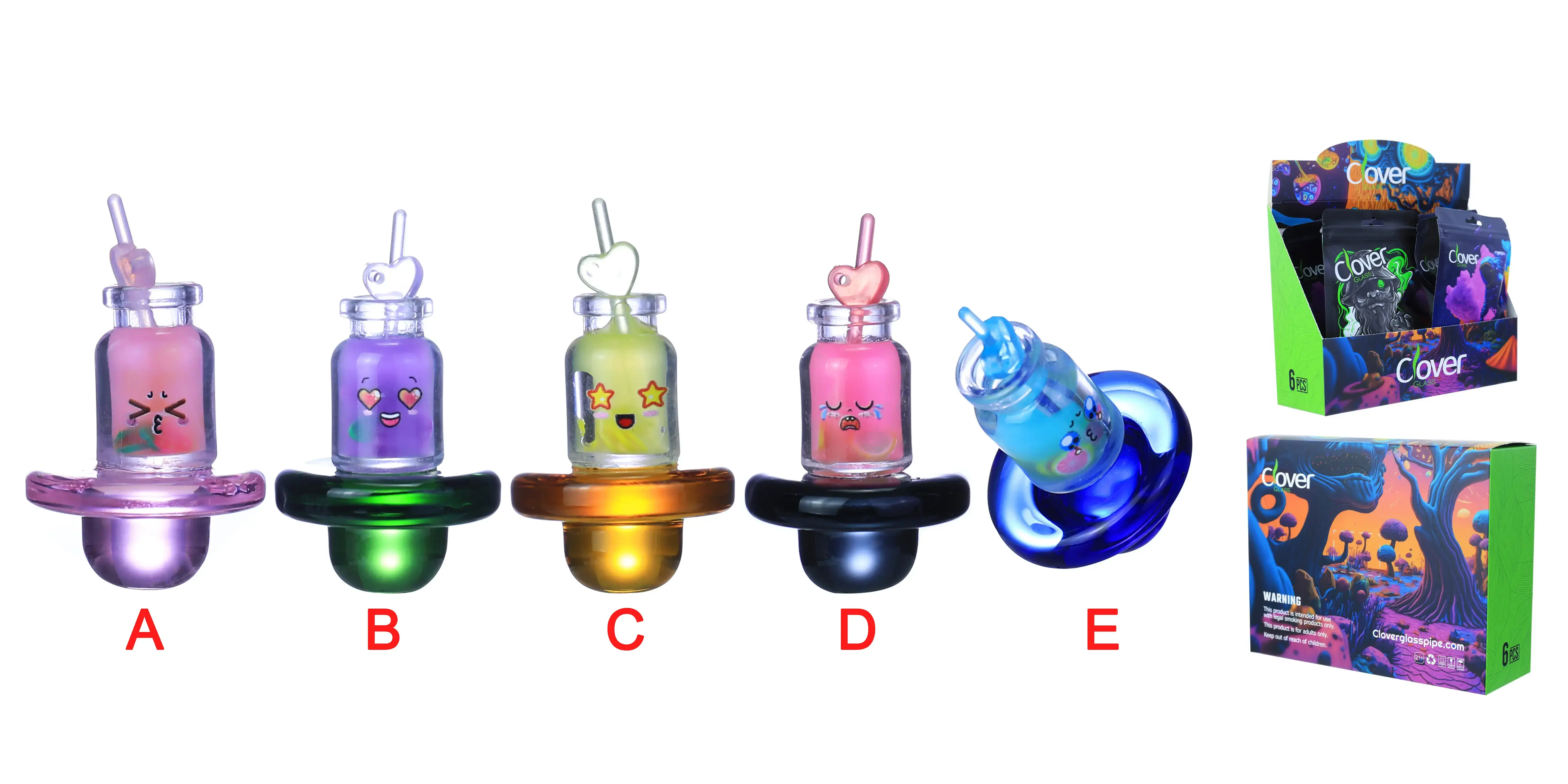 [Q-4845-08] Clover Carb Cap Glass 6PK a Display Mix Color (Drink)