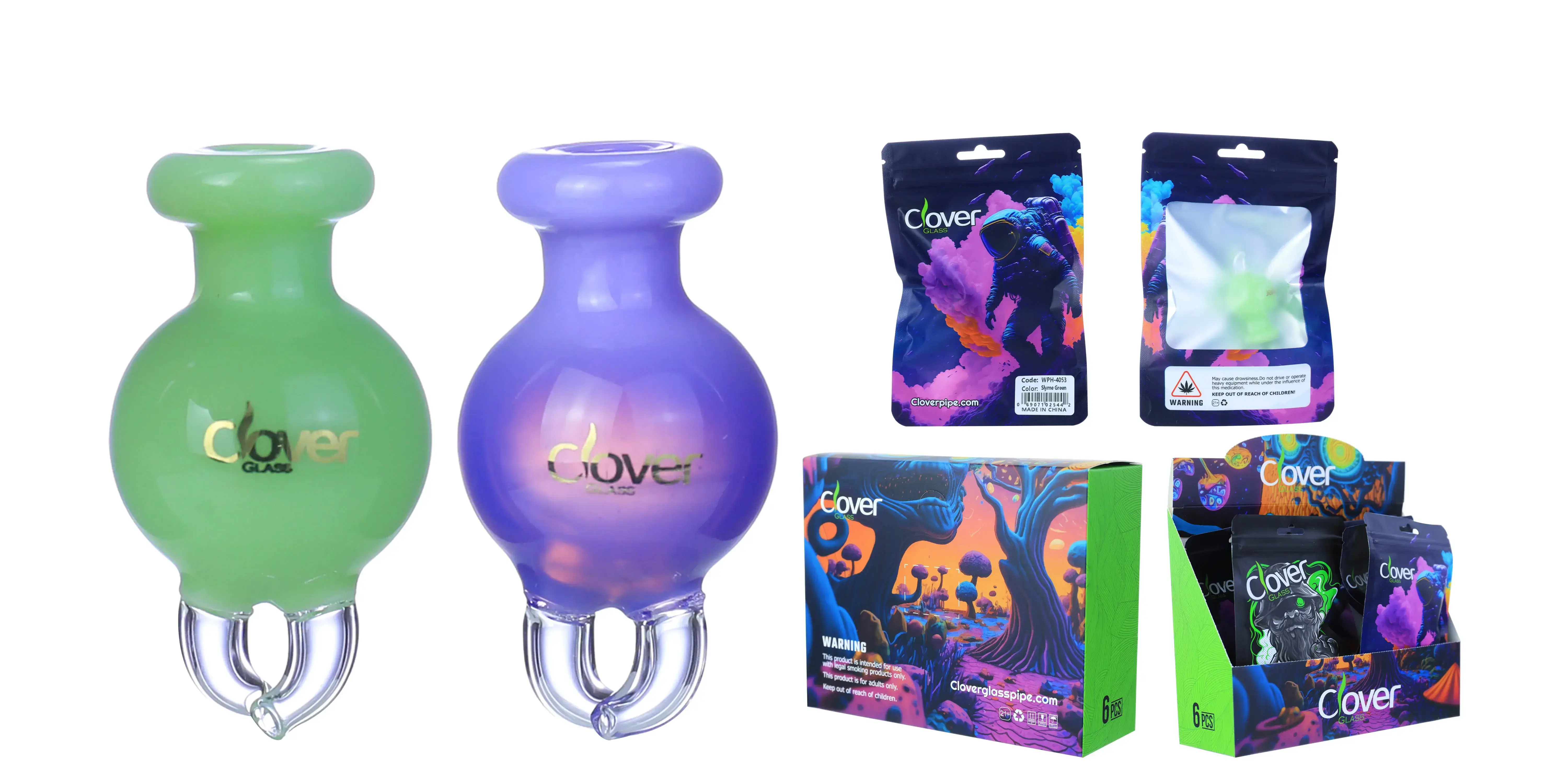 [Q-4845-12] Clover Carb Cap Glass 6PK a Display Mix Color (Twist)