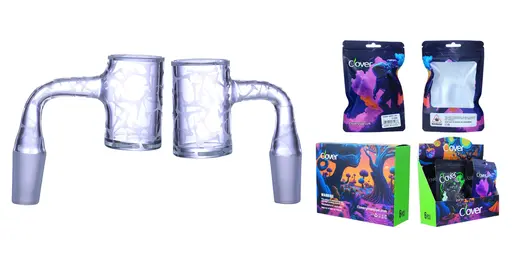[Q-4842-02] Clover Glass Banger 14MM 6PC a Display (Sandblasted Seamless 90 Degree)