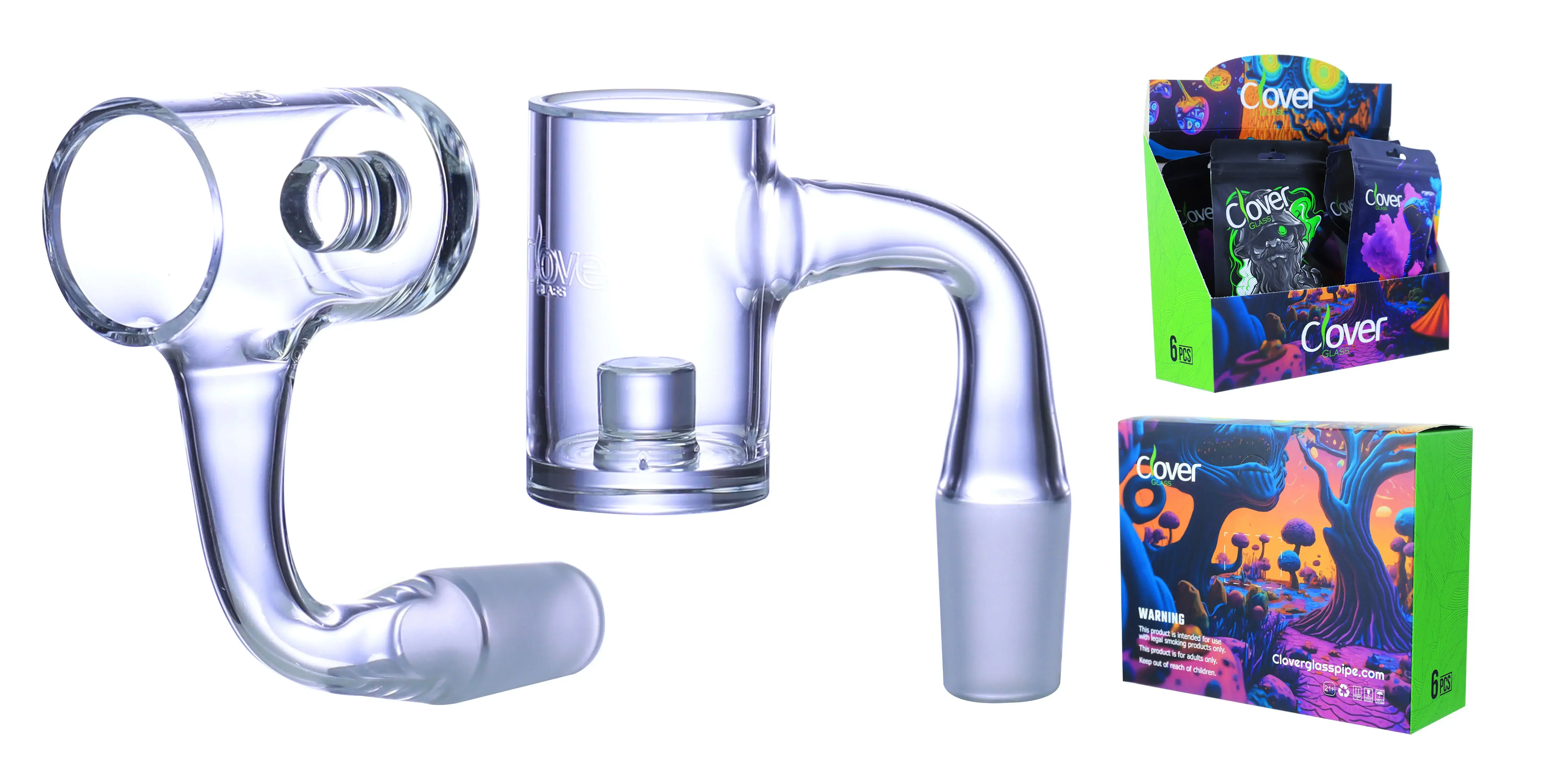 [Q-4842-04] Clover Glass Banger 14MM 6PC a Display (Core Reactor Quartz 90 Degree)