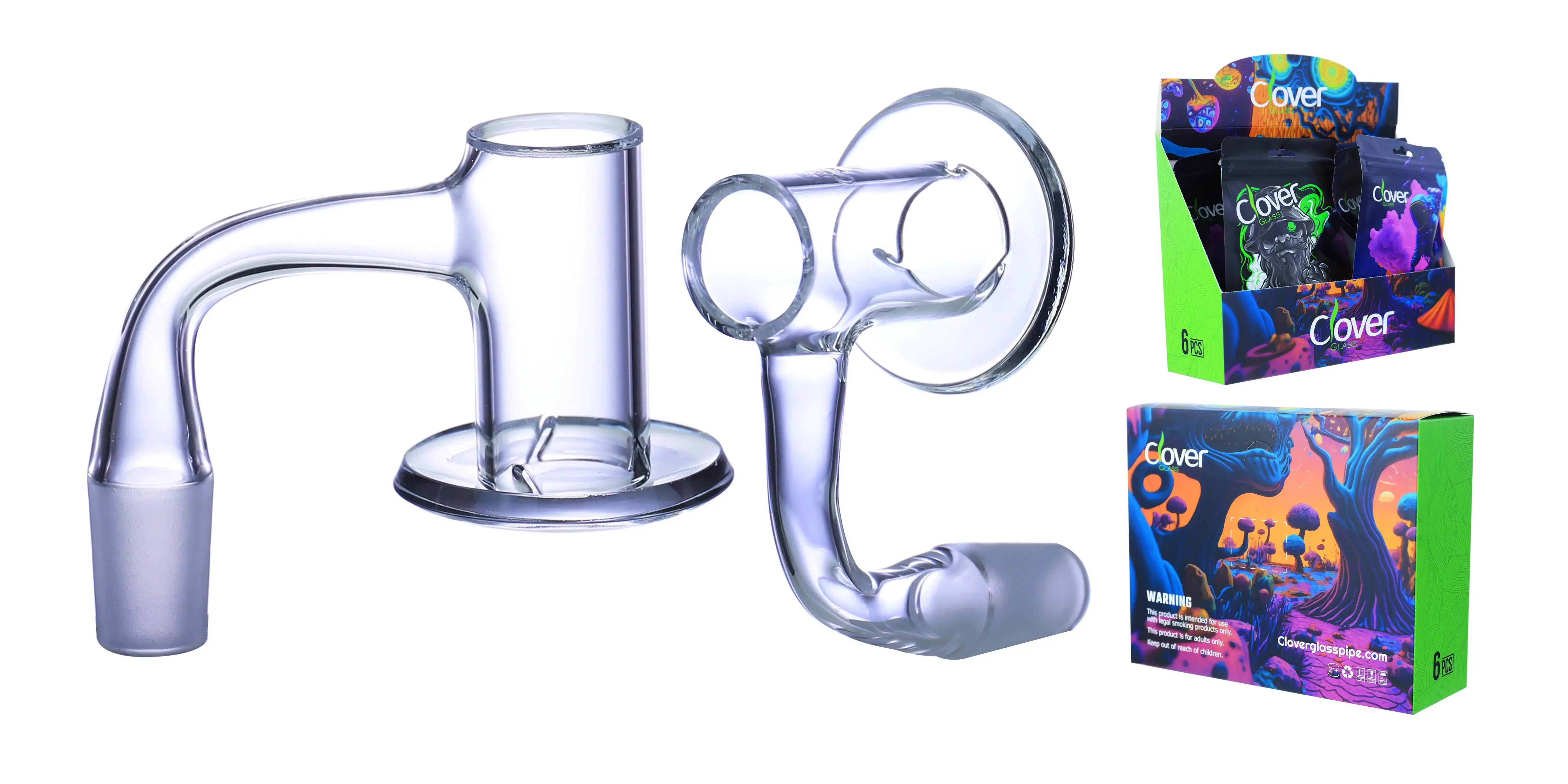 [Q-4842-07] Clover Glass Banger 14MM 6PC a Display (Flat Disc Terp Slurper)