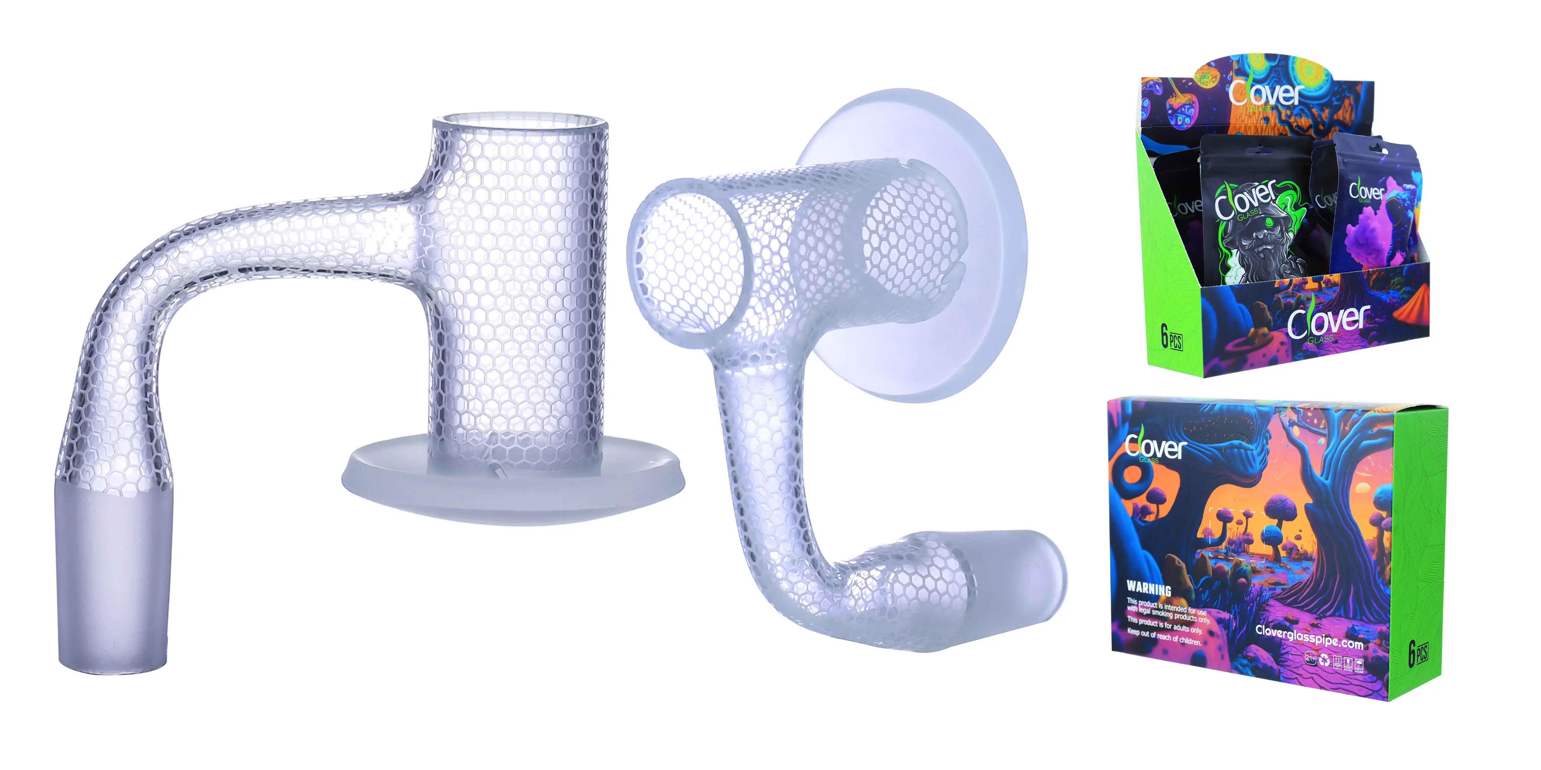 [Q-4842-08] Clover Glass Banger 14MM 6PC a Display (Honey Comb Terp Slurper)