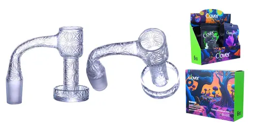 [Q-4842-10] Clover Glass Banger 14MM 6PC a Display (Etched Flower Pattern Flat Bottom)