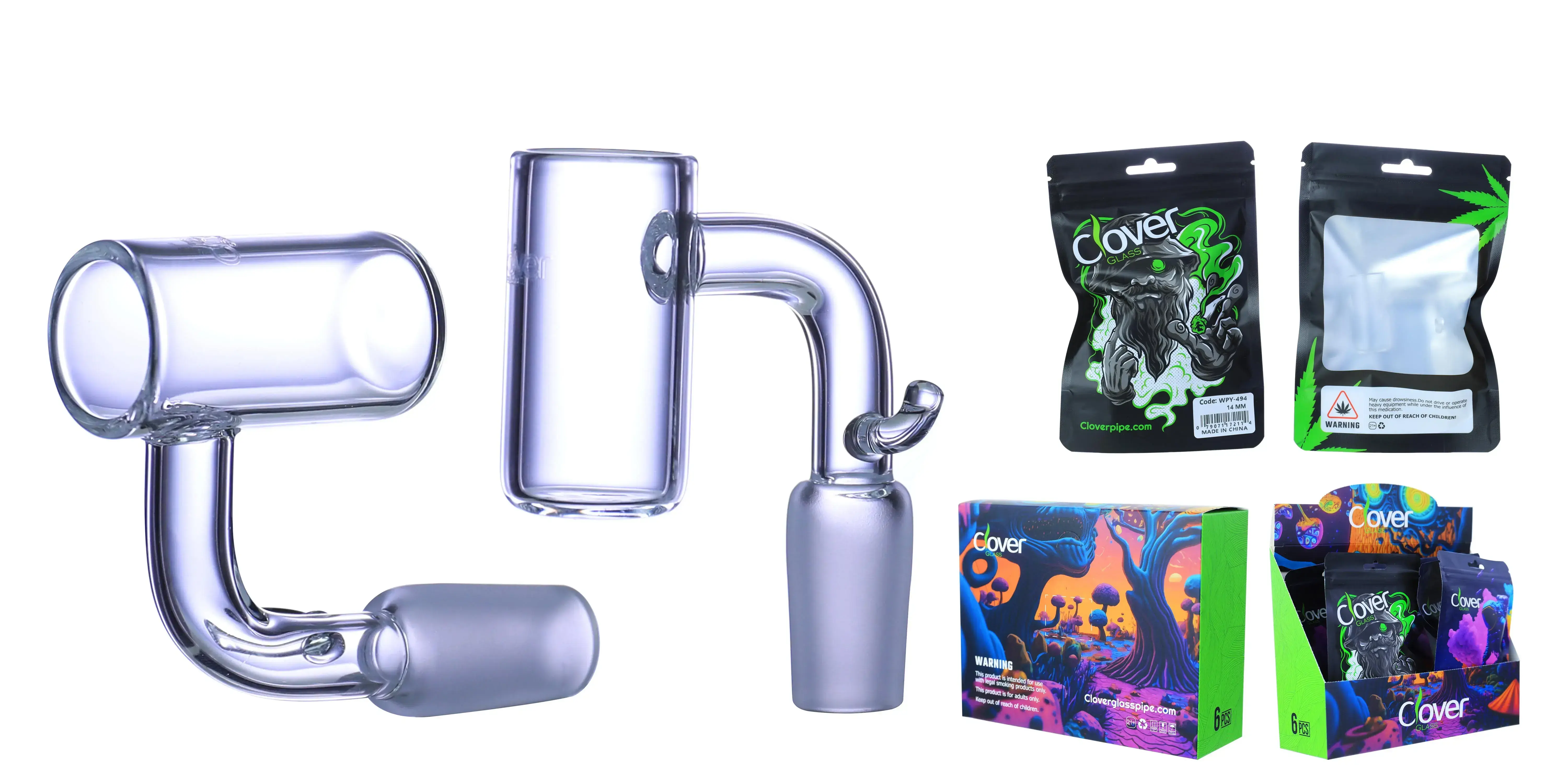 [Q-4842-16] Clover Glass Banger 14MM 6PC a Display (Deep Bucket)