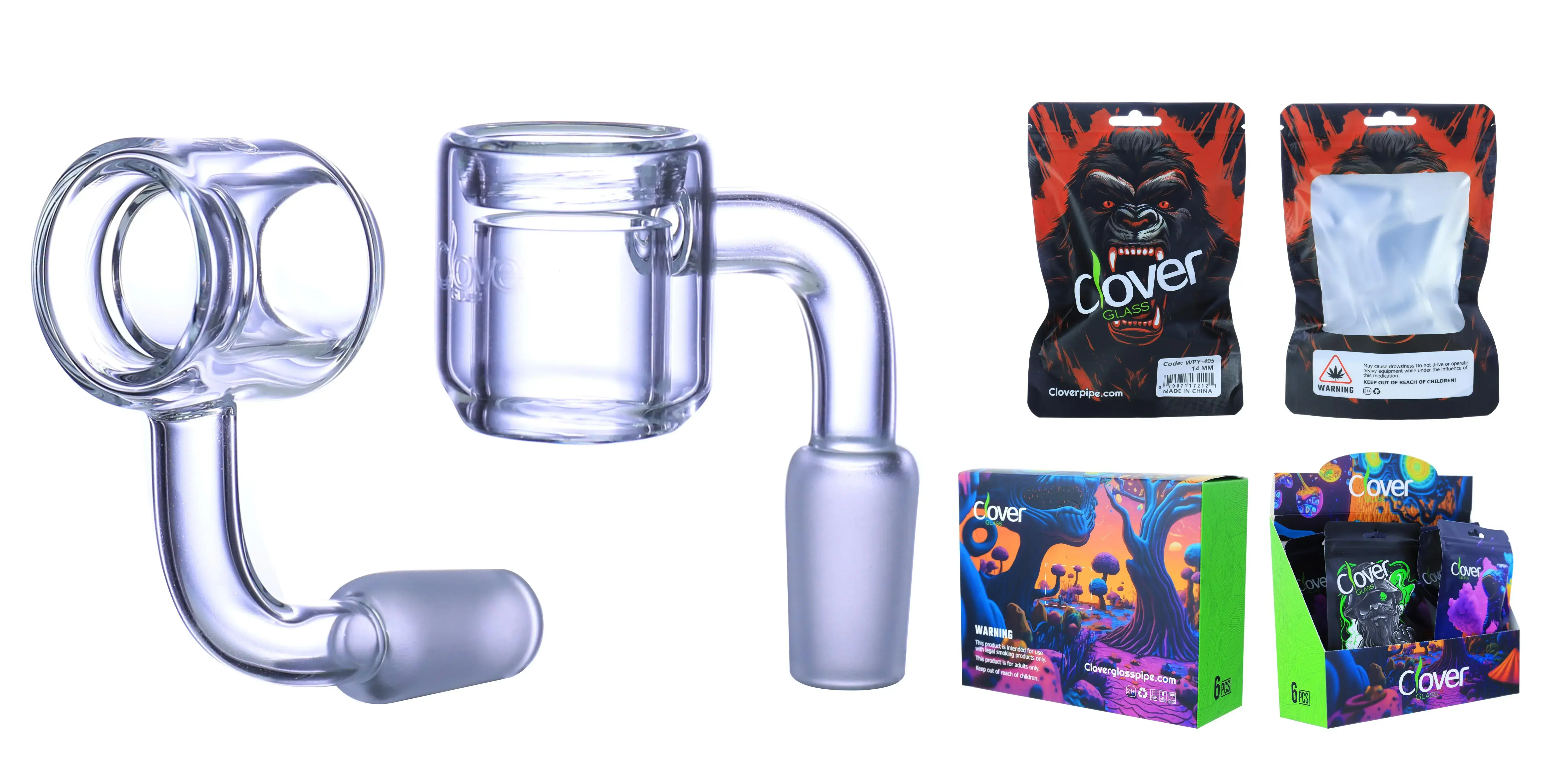 [Q-4842-17] Clover Glass Banger 14MM 6PC a Display (Thermal 90 Degree)