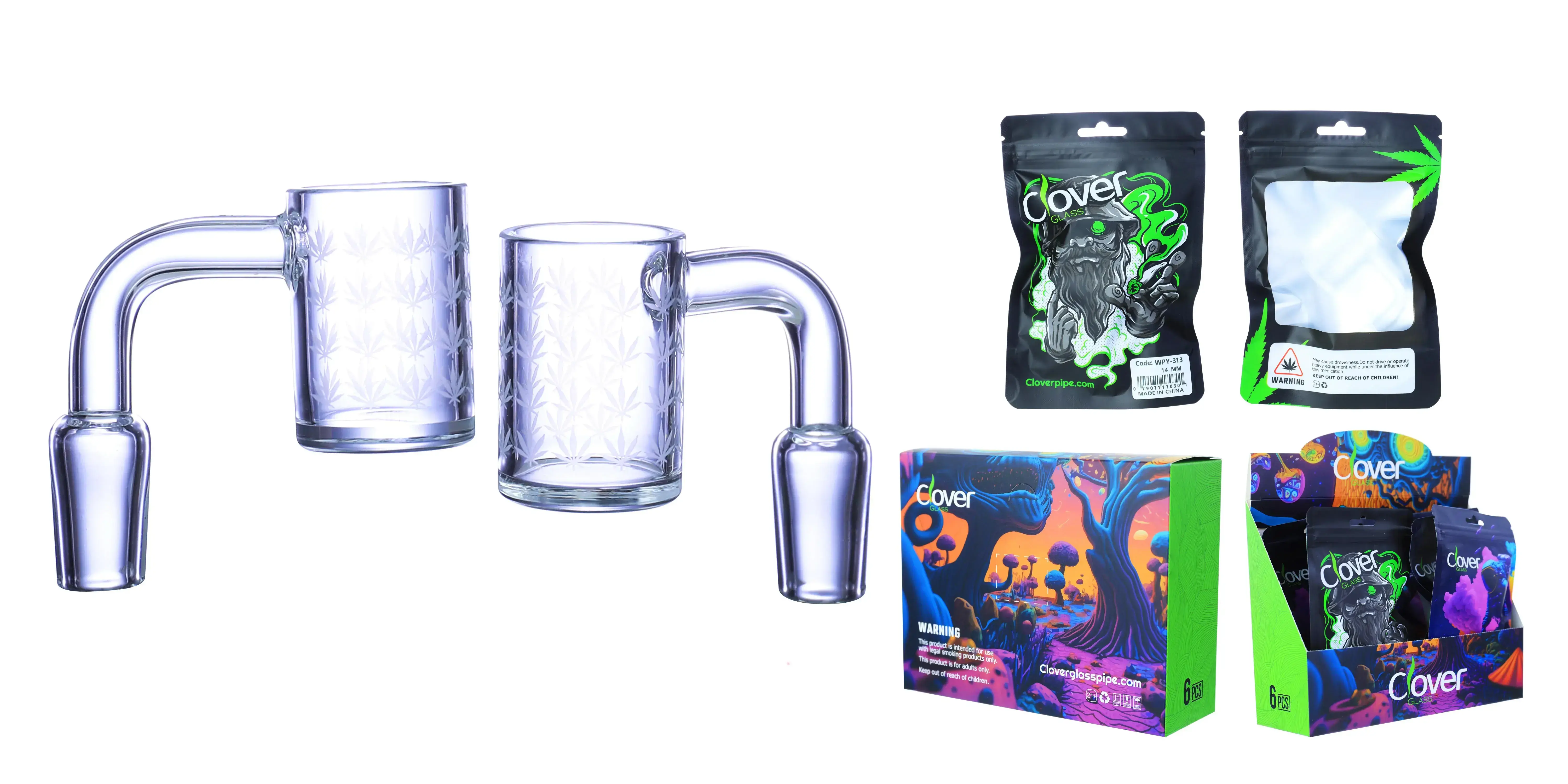 [Q-4842-20] Clover Glass Banger 14MM 6PC a Display (Leaf)