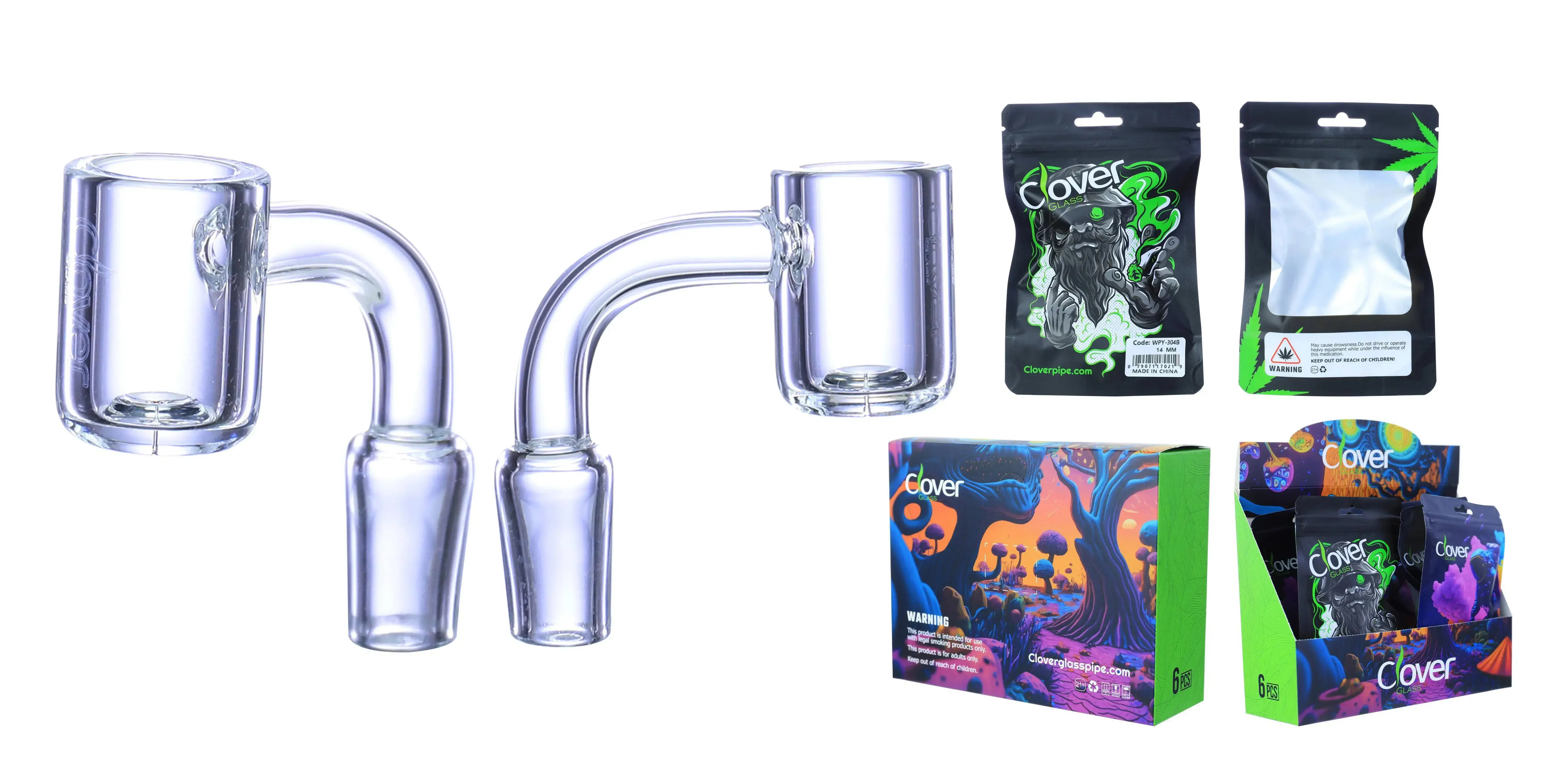 [Q-4842-22] Clover Glass Banger 14MM 6PC a Display (90 Degree)