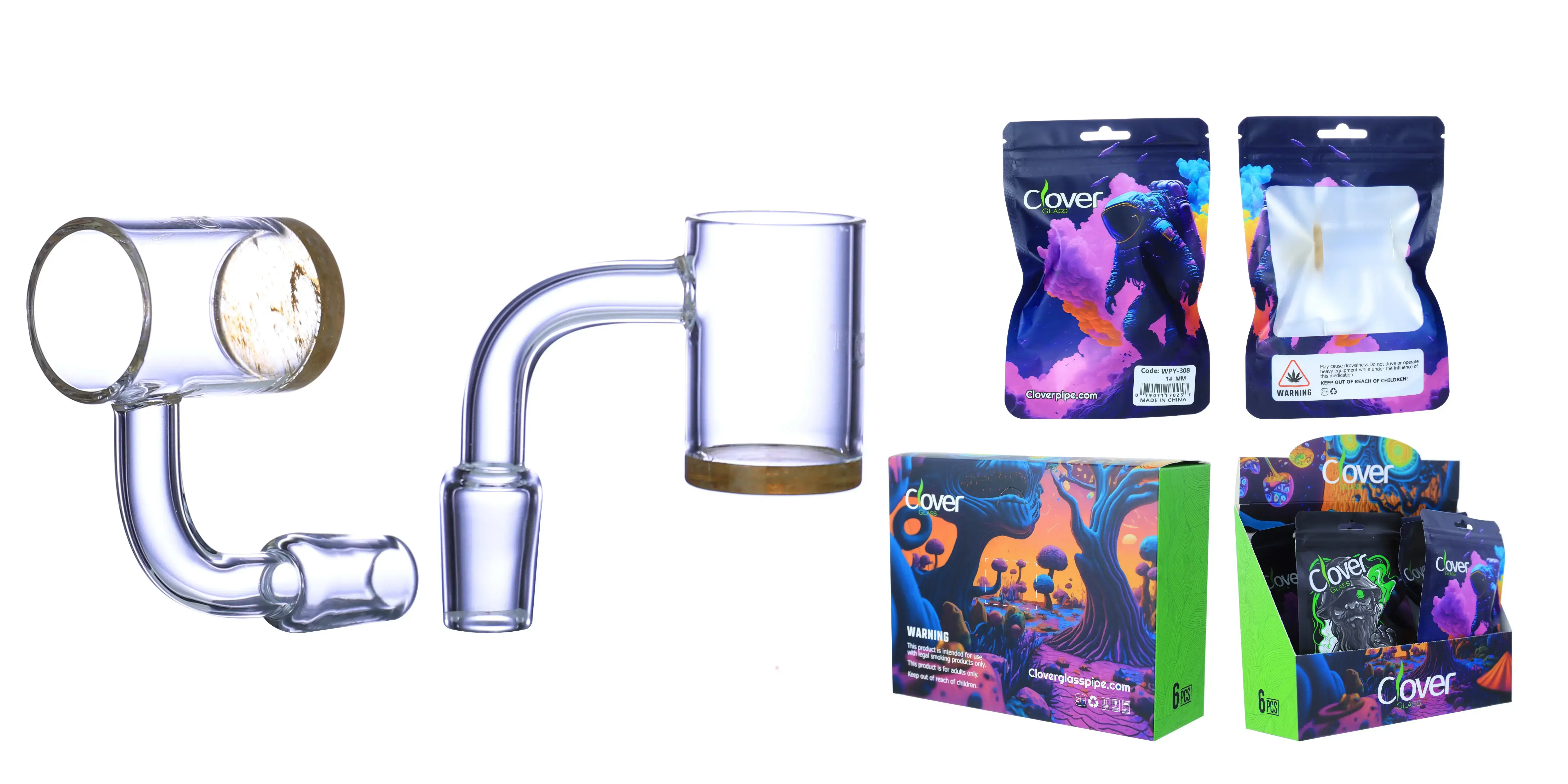 [Q-4842-24] Clover Glass Banger 14MM 6PC a Display (90 Degree #308)