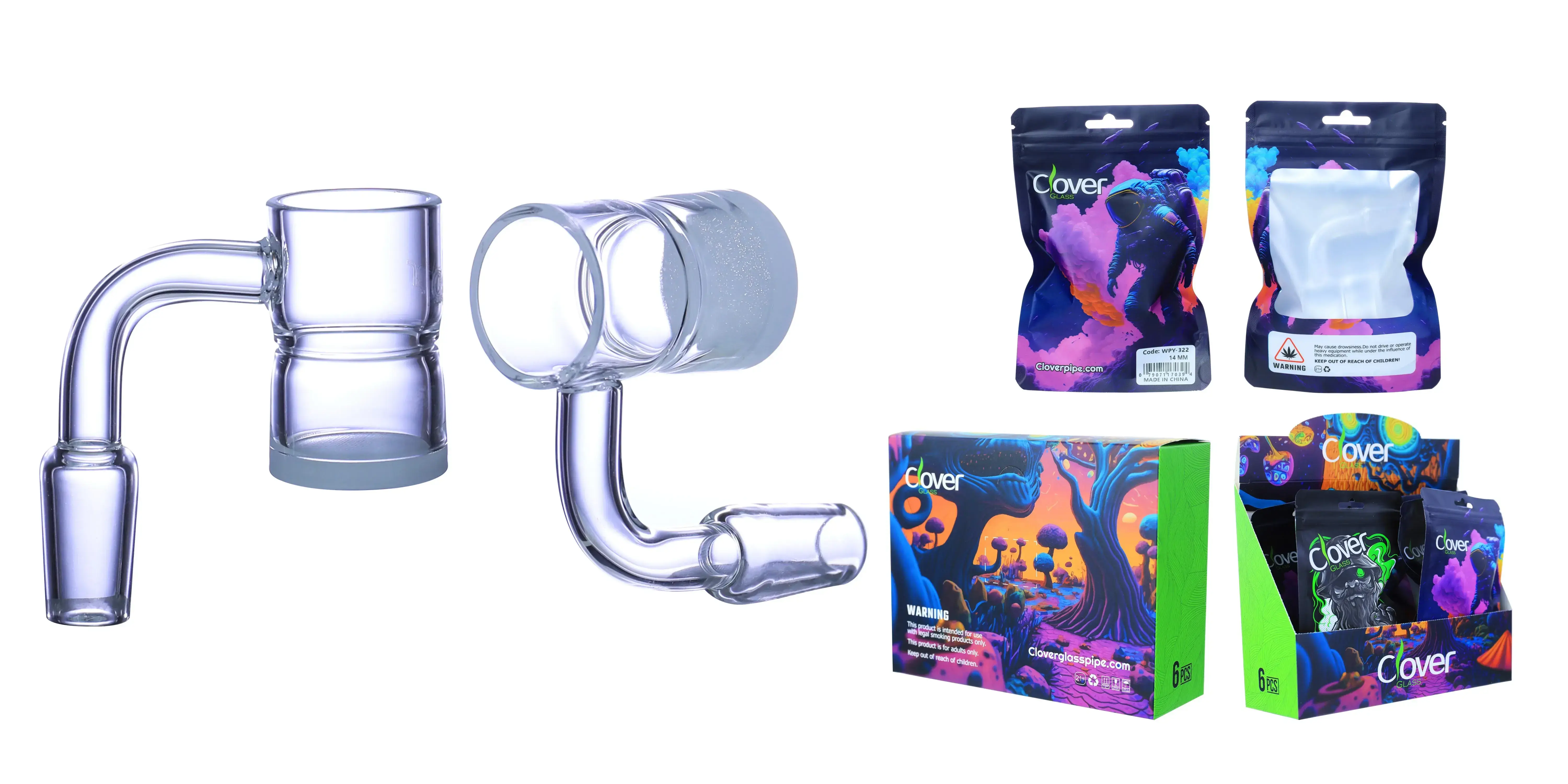 [Q-4842-26] Clover Glass Banger 14MM 6PC a Display (Wide Bottom)