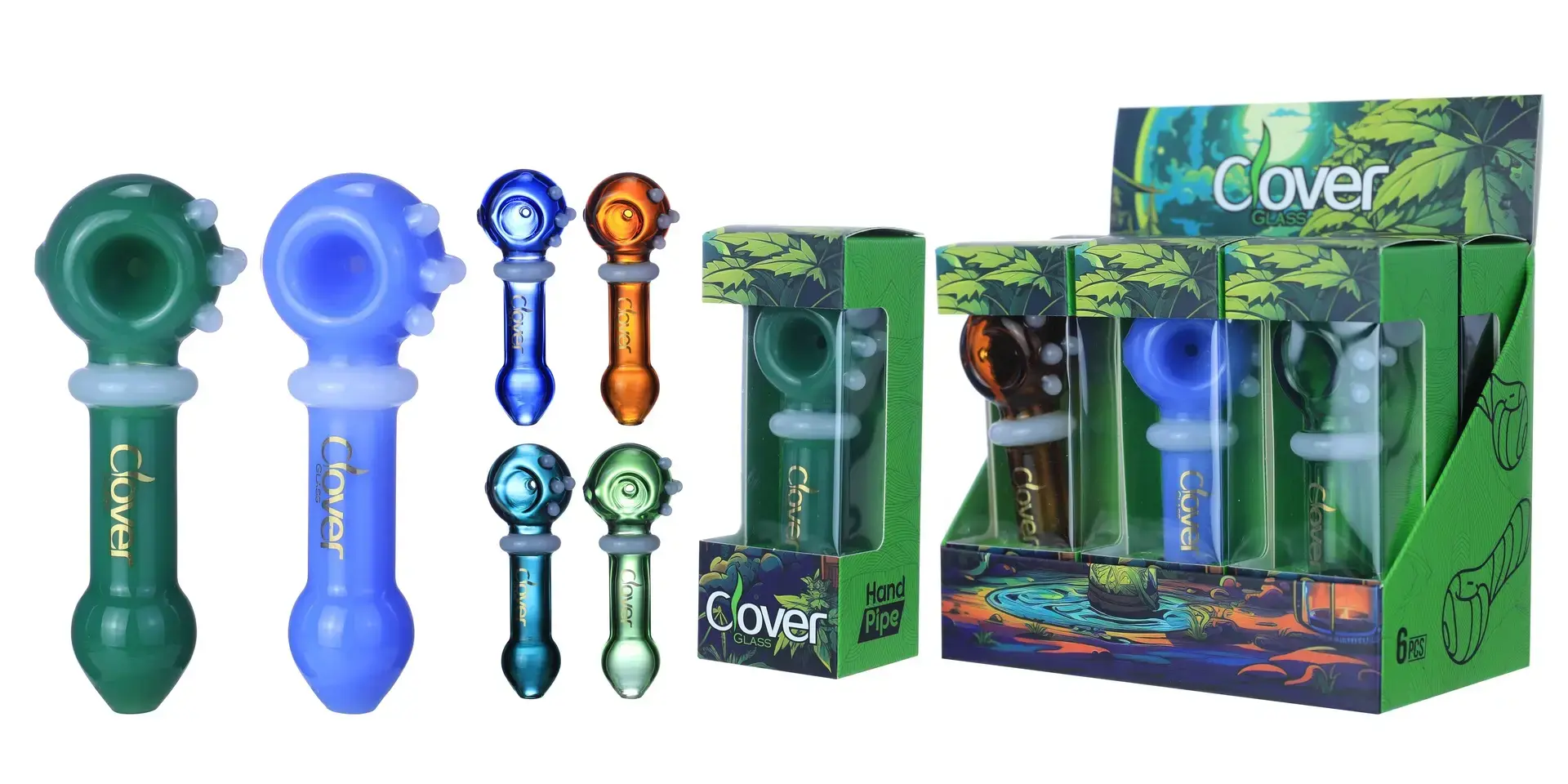 [T-1373-01] Clover Glass Hand Pipe 4.5 Inch Display 6PK (WPF-644)