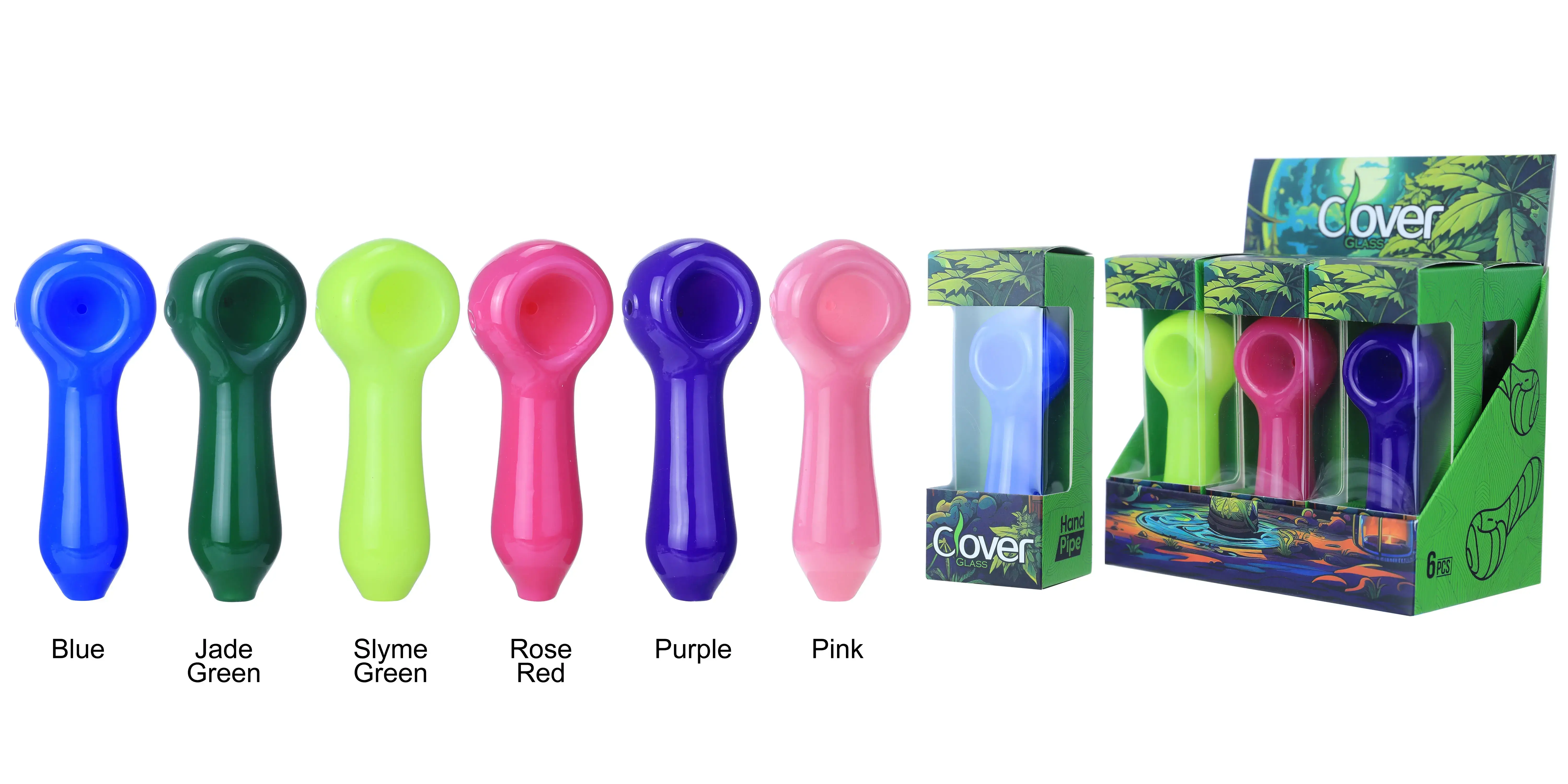 [T-1373-06] Clover Glass Hand Pipe 4.5 Inch Display 6PK (WPF-651)
