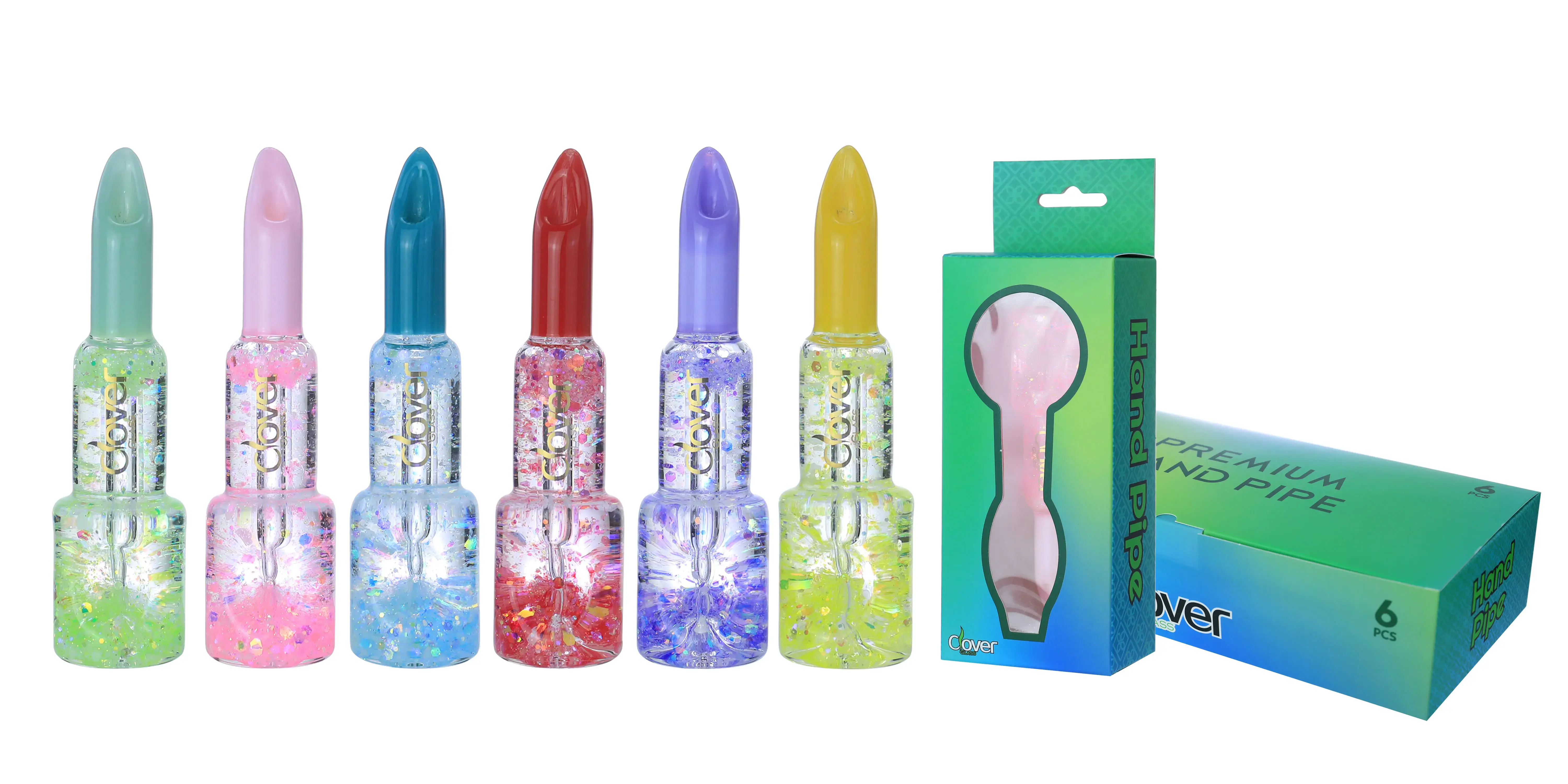 [T-1373-07] Clover Glass Hand Pipe 4.5 Inch Display 6PK (WPF-629)