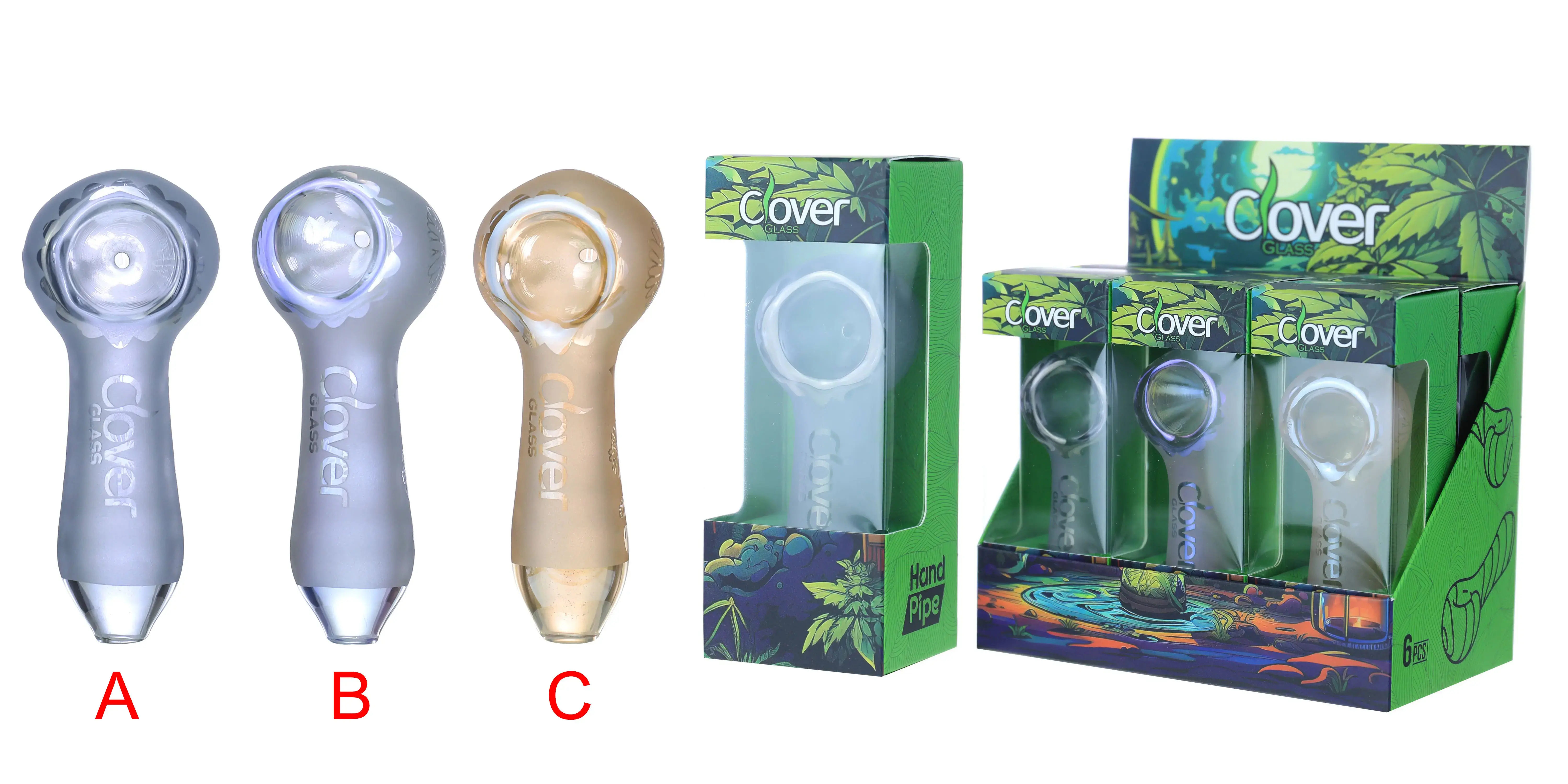 [T-1373-14] Clover Glass Hand Pipe 4.5 Inch Display 6PK (WPF-609)