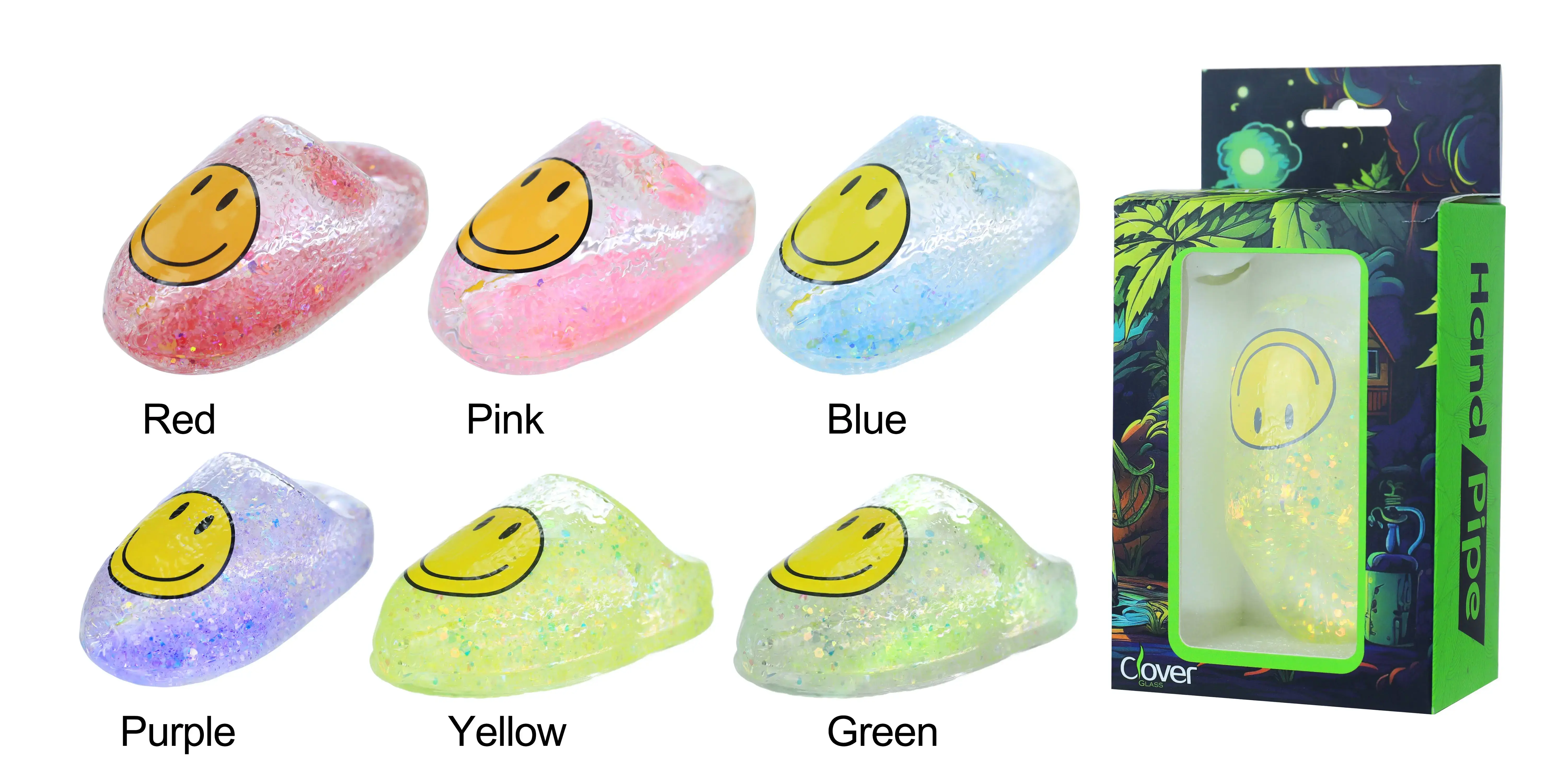 [T-1372-15] Clover Glass Hand Pipe 4 Inch Display 6PK (WPF-634)