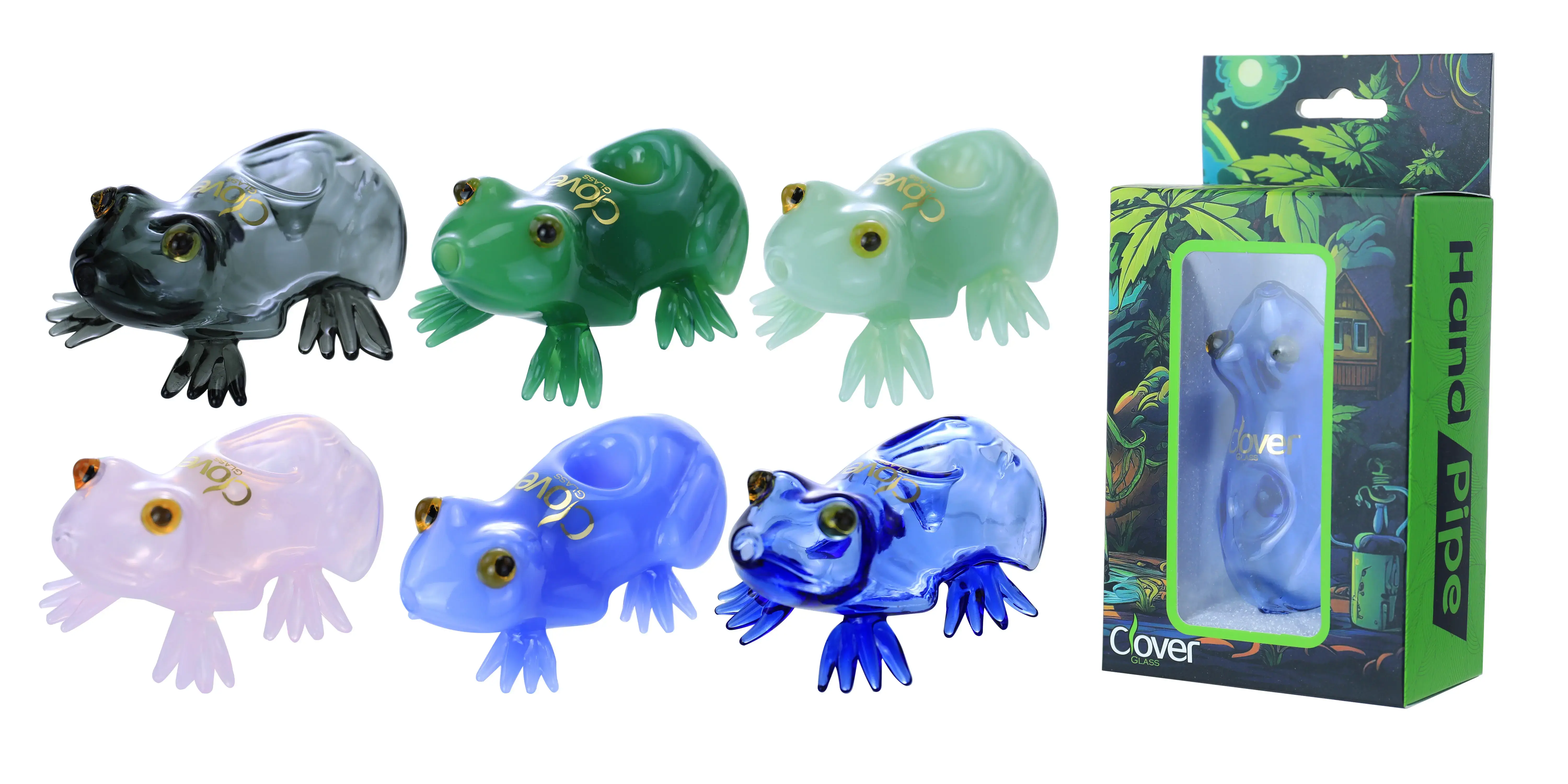 [T-1372-16] Clover Glass Hand Pipe 4 Inch Display 6PK (WPF-635)