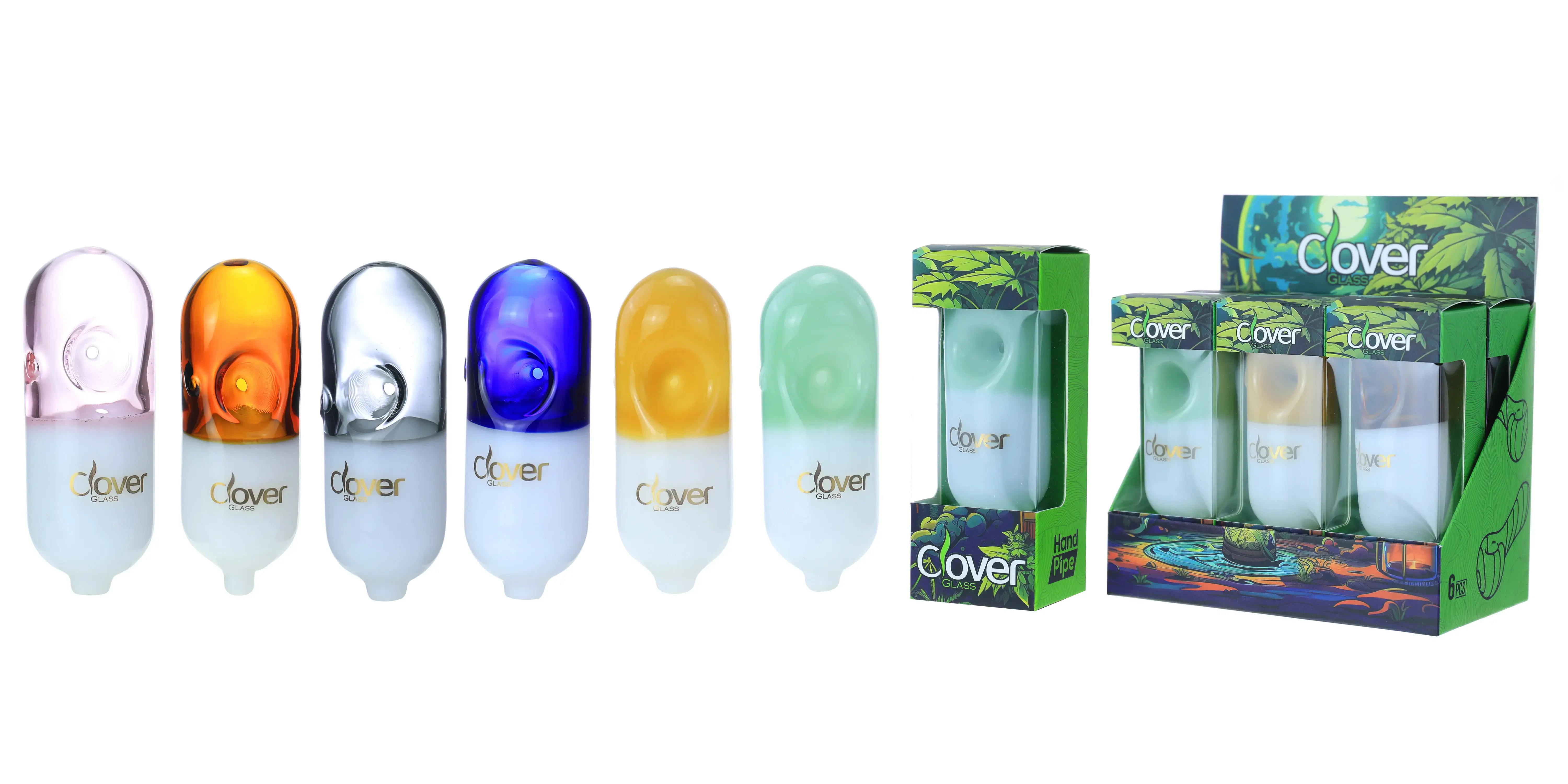 [T-1372-26] Clover Glass Hand Pipe 4 Inch Display 6PK (WPF-620)