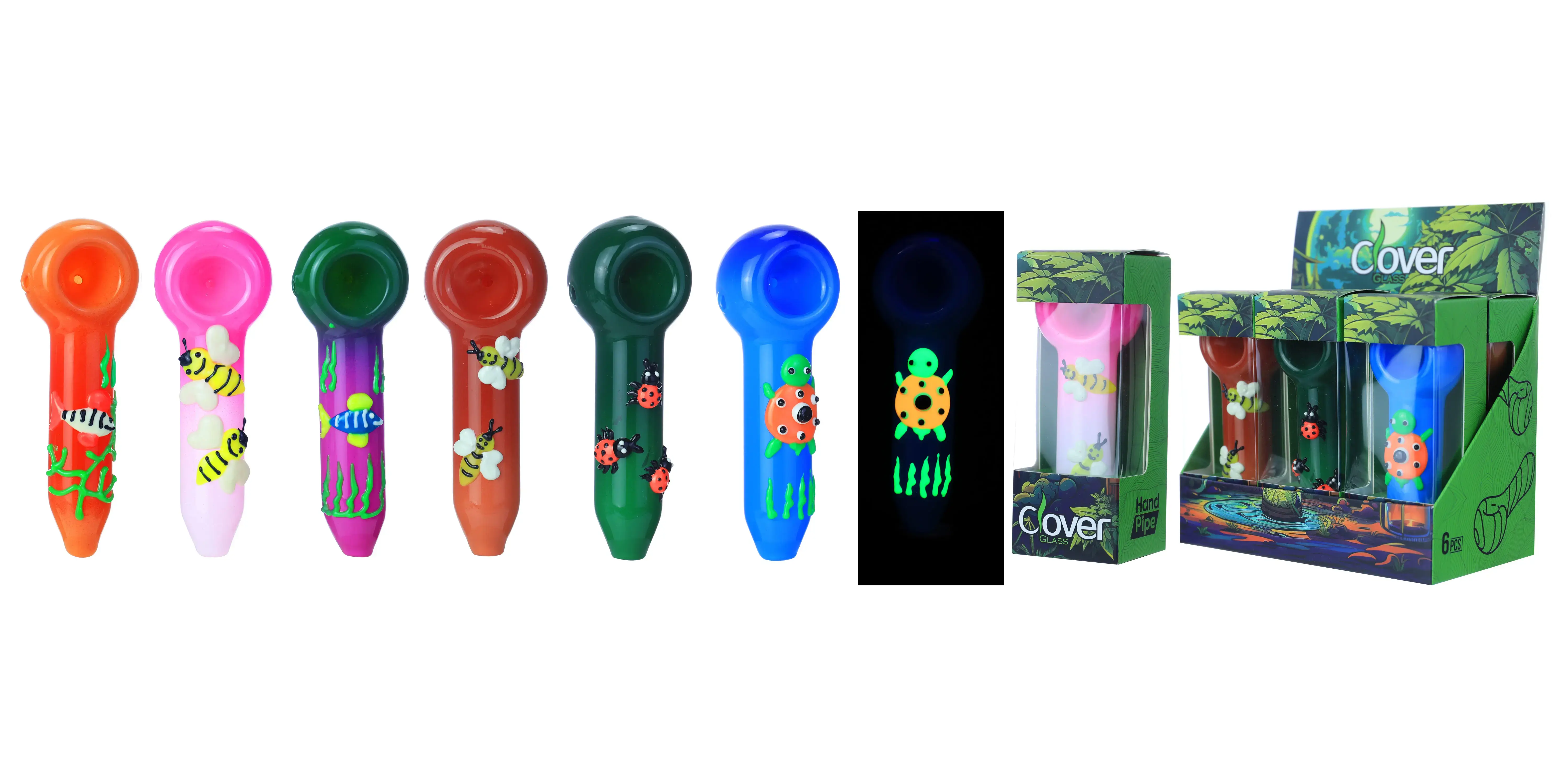 [T-1374-05] Clover Glass Hand Pipe 5Inch Display 6PK (WPF-657)