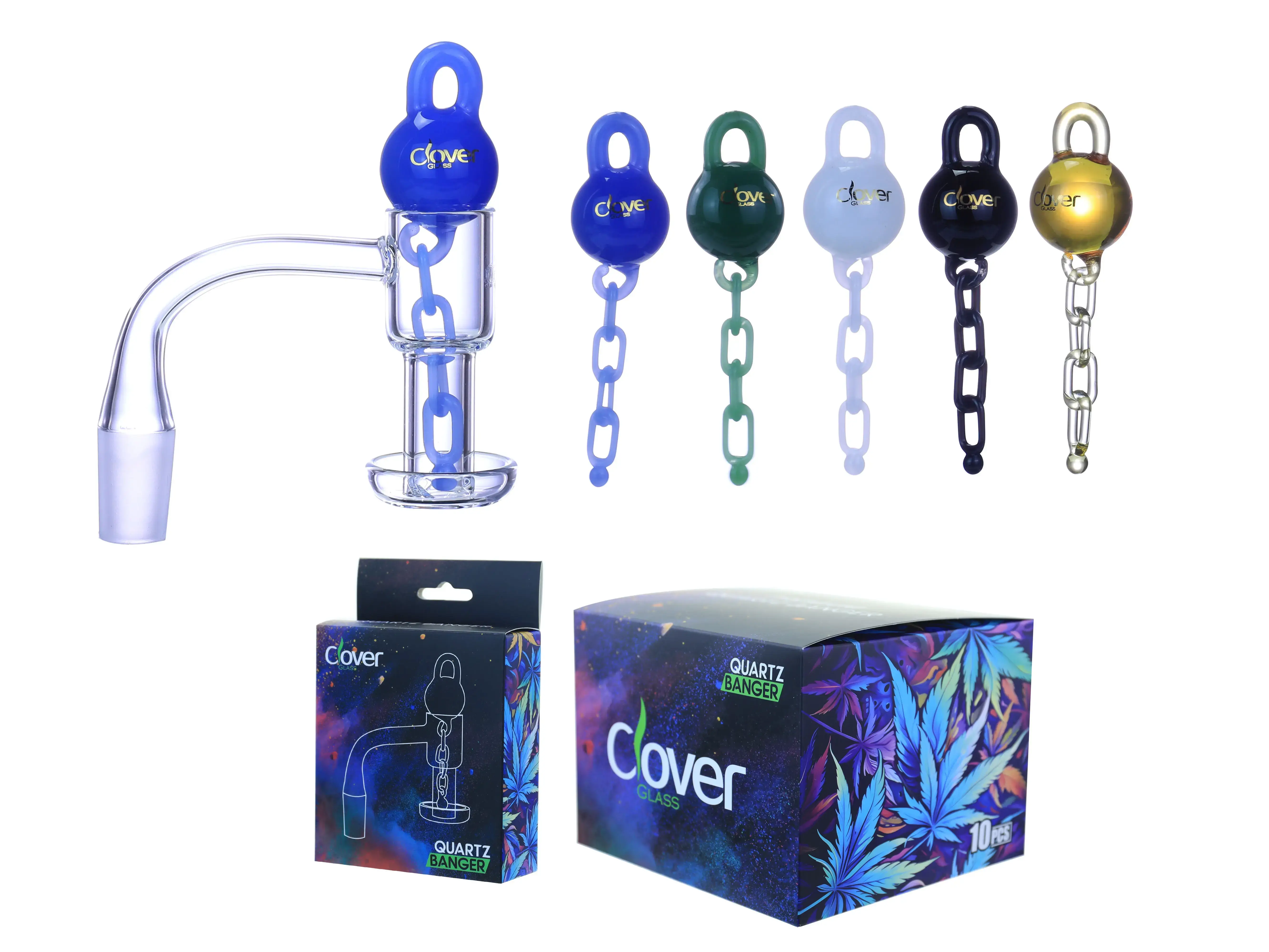 [Q-4844-10] Clover Glass Quartz Terp Slurper Banger Kit 14MM (Design 10 #818)
