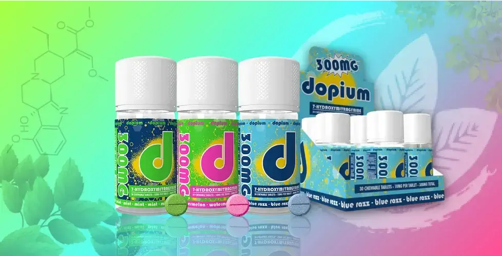 [10151-04] Dopium 7-OH Tablets Bottle 300MG Total 10MG Each (30 Tablets) 9PK (Blue Razz)