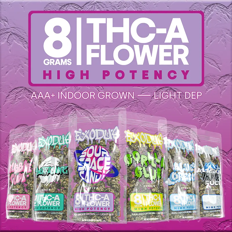 [T-1436-09] Exodus - THCa Flower - 8g 6ct (RAINBOW GELATO (INDICA))