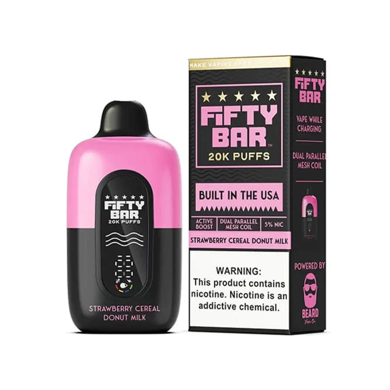 [Q-2001-11] FIFTY BAR 20000 PUFFS DISPOSABLE 5PK 16ML (Strawberry Cereal Donut Milk)