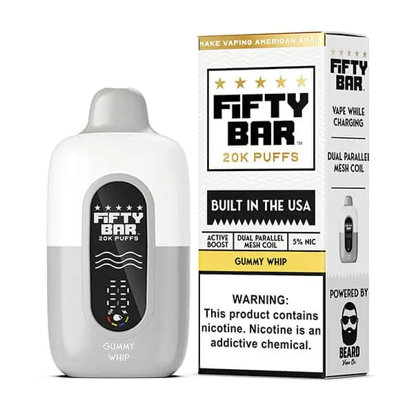 [Q-2001-12] FIFTY BAR 20000 PUFFS DISPOSABLE 5PK 16ML (Gummy Whip)