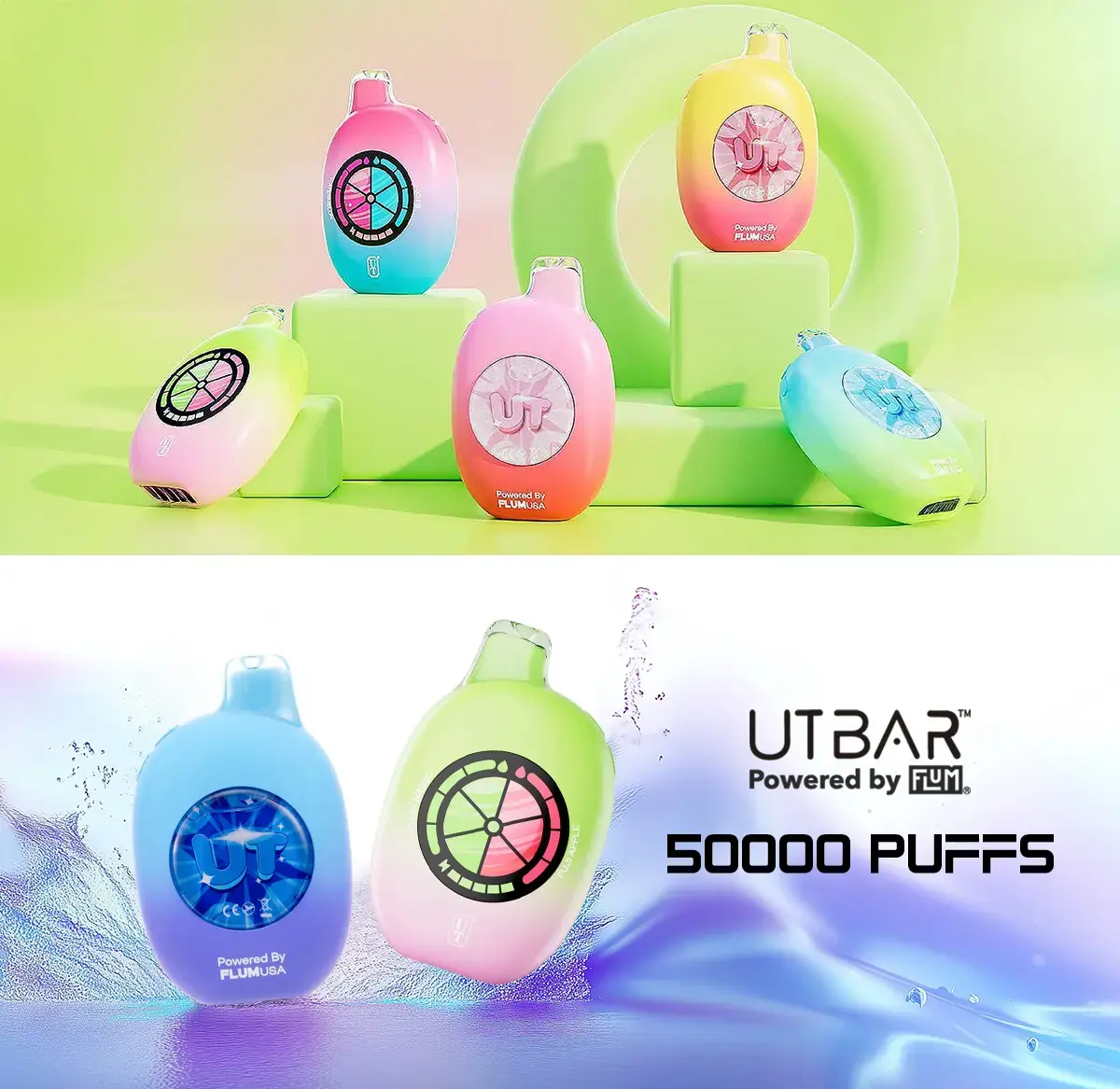 [T-1424-03] Flum UT Bar 50K Disposable Two Different Flavors 18ML 5PK (Green Apple / Fuji Apple)