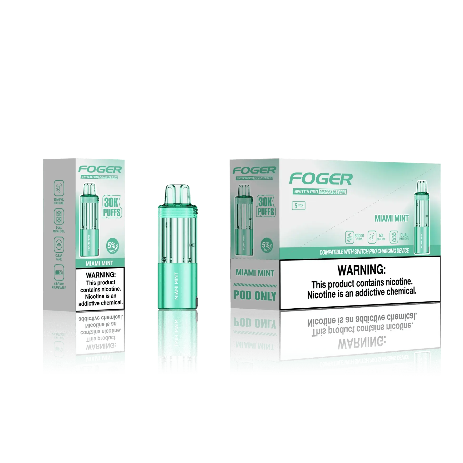[Q-4718-07] Foger Switch Pro 30K POD 18ml 5PK (Miami Mint)