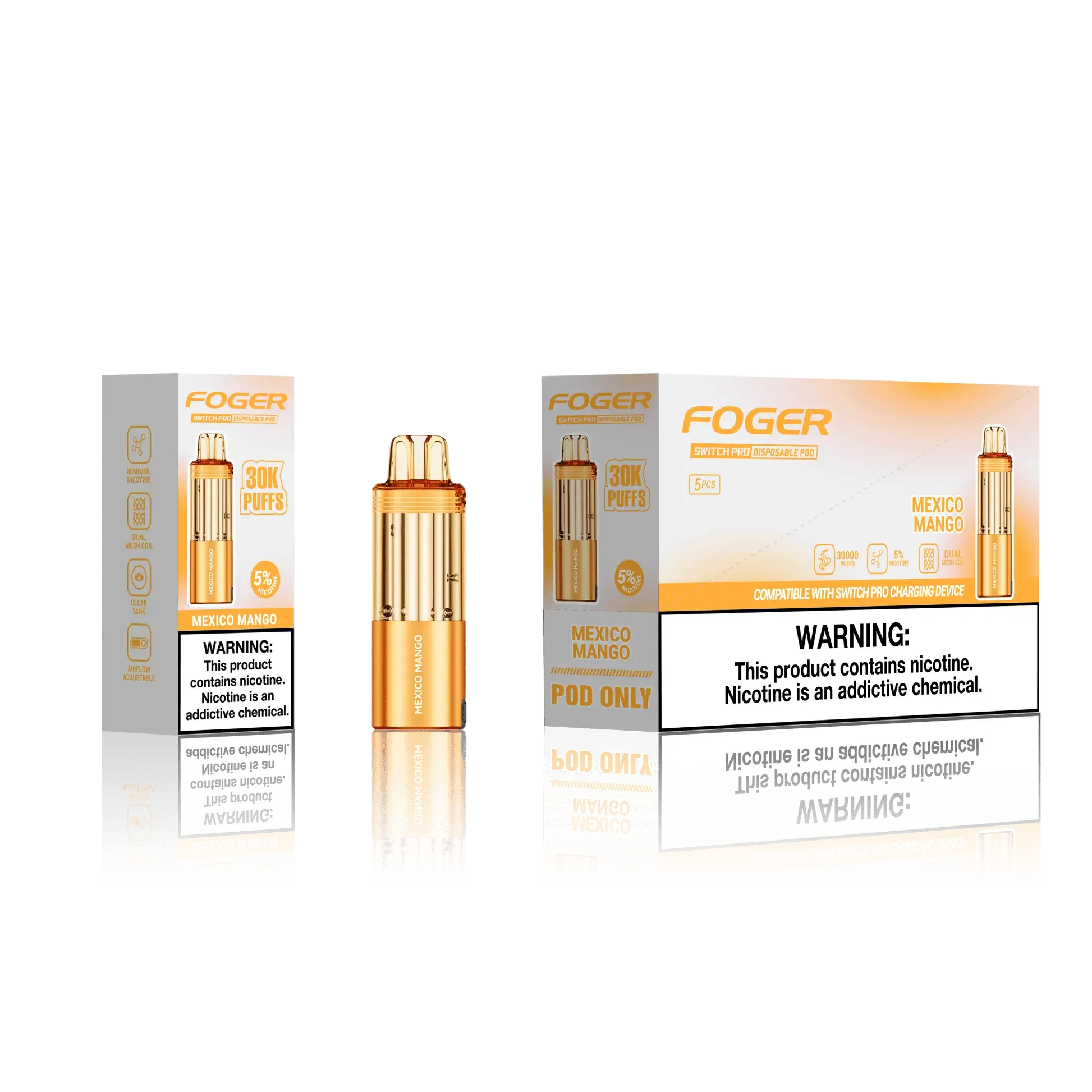 [Q-4718-09] Foger Switch Pro 30K POD 18ml 5PK (Mexico Mango)