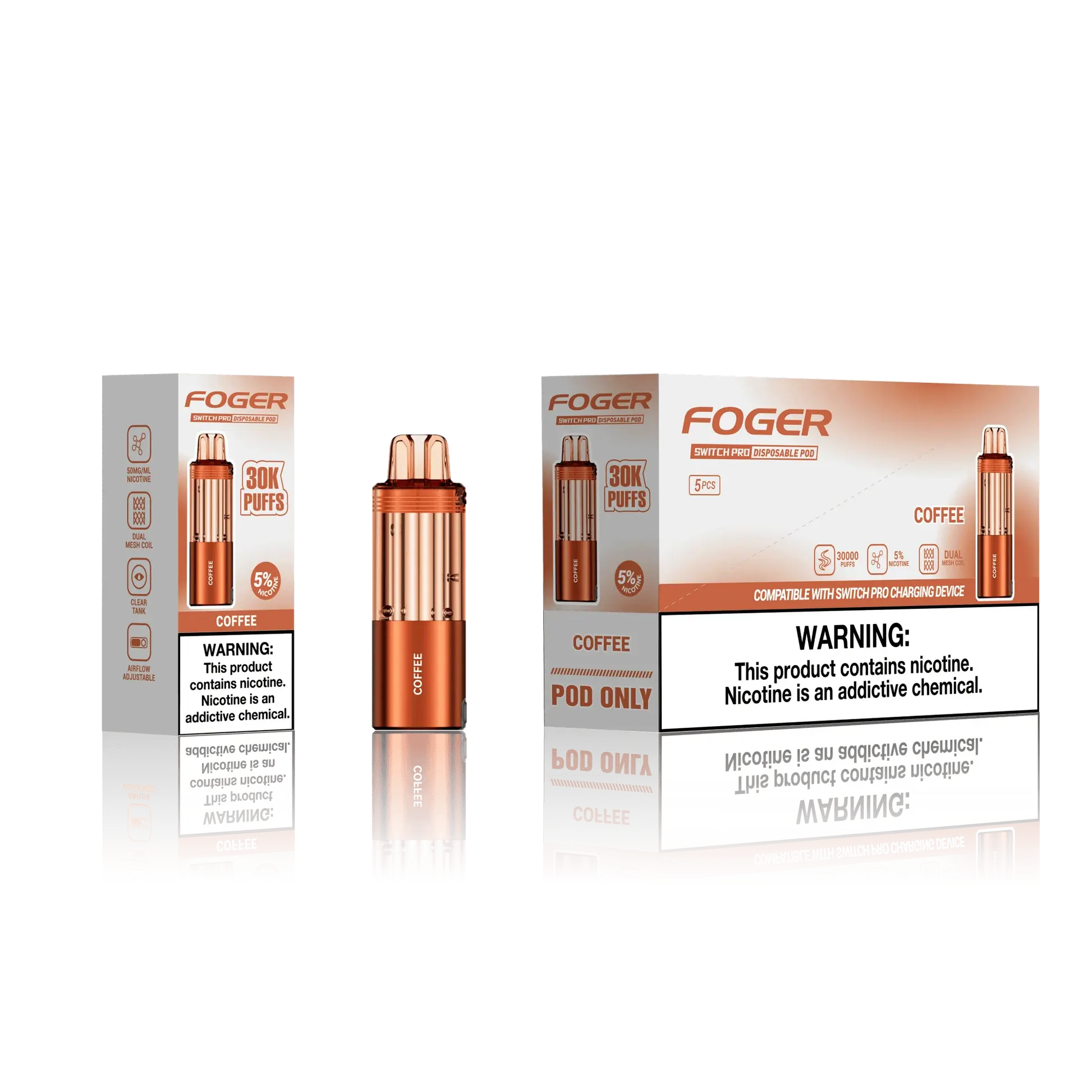 [Q-4718-12] Foger Switch Pro 30K POD 18ml 5PK (Coffee)