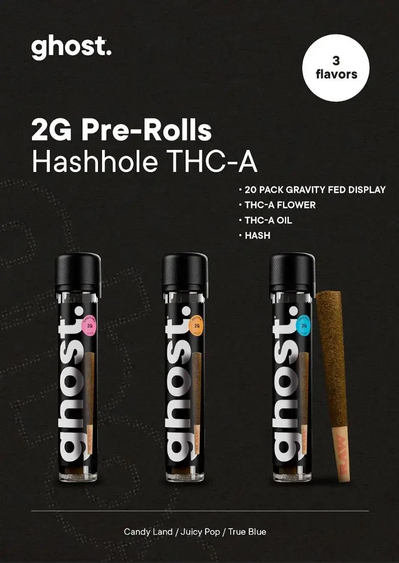 [T-1433-01] Ghost PreRoll Hashhole THC-A 20PK A display (Candy Land)