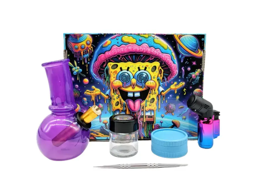 [T-1491-01] Glass Bottle Biodegradable Cigarette Grinder Set (Spongebob)