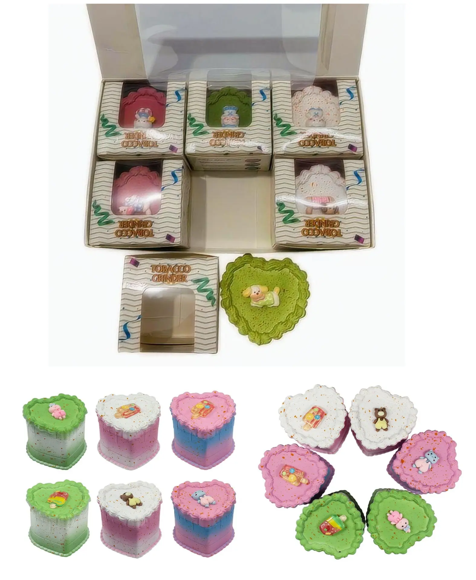 Grinder Zinc Alloy Heart Cake 4 Part 6PC Display